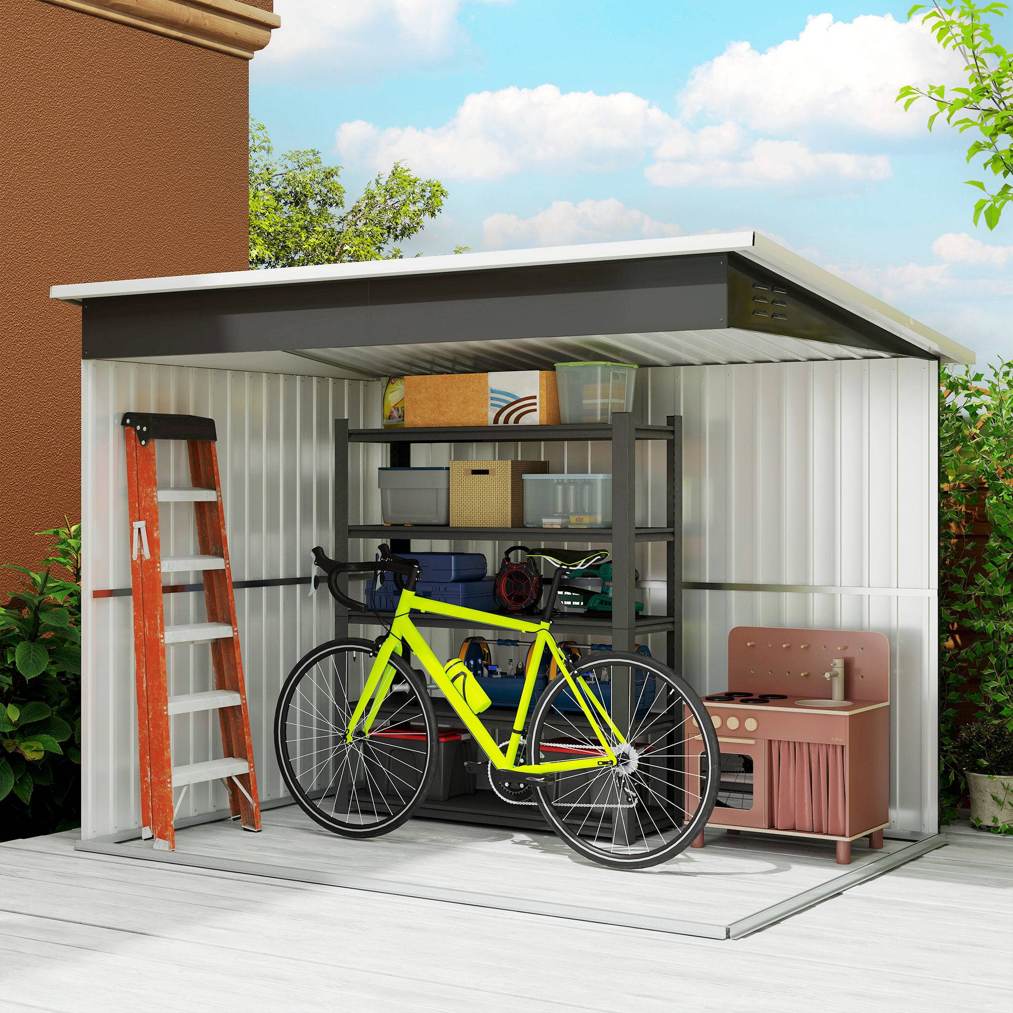 Abri de jardin métallique pour ranger les outils, avec fenêtre et large porte, 260 x 177 x 190 cm, gris foncé - Image 10