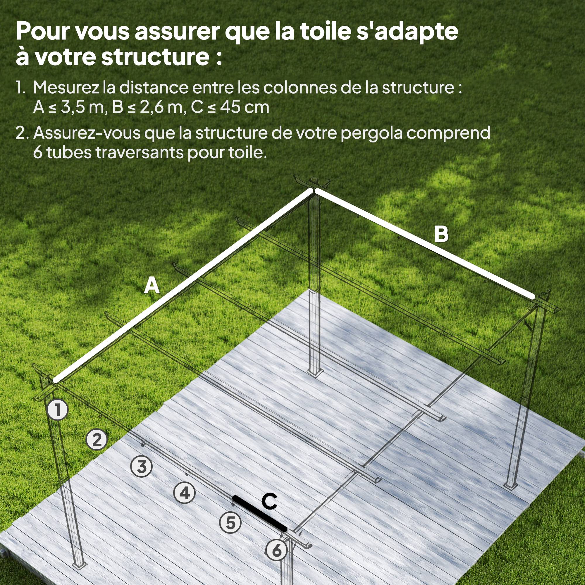 Toile de toit pour pergola tonnelle rétractable de 4 x 3 m - toile uniquement 350 x 260 cm gris foncé - Image 6