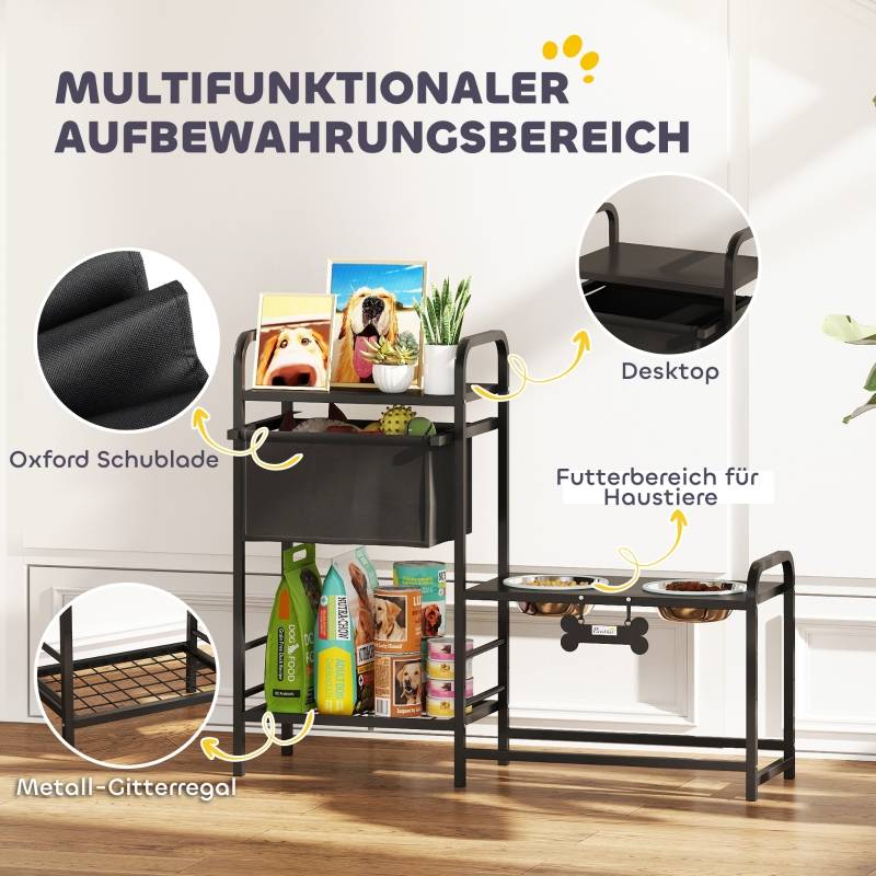 Gamelle surélevée acier pour chiens avec rangement réglable 89x27x74cm noir - ComfortXL Outdoor Living - Image 4