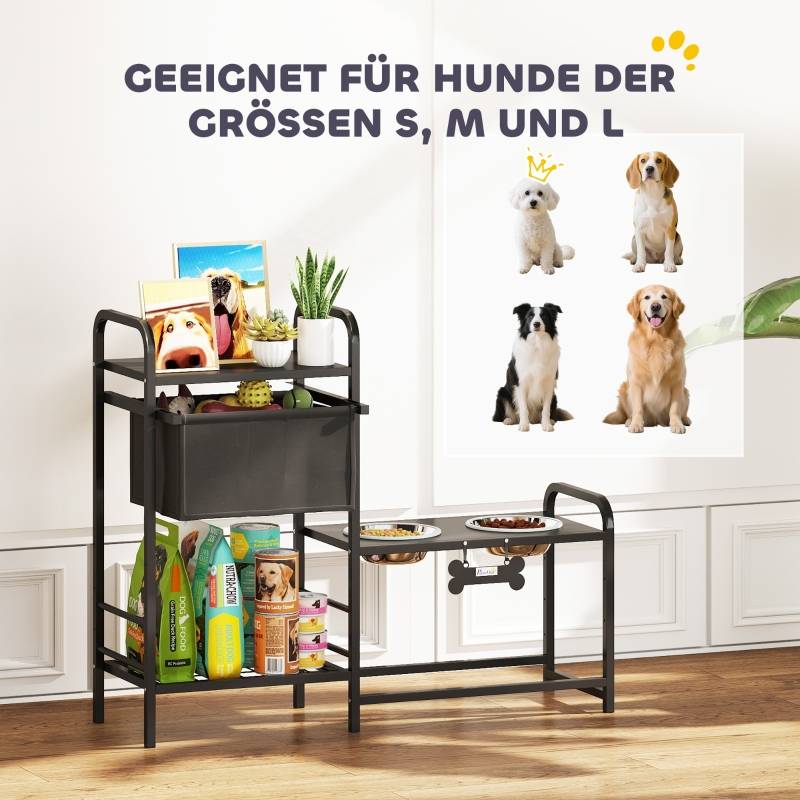 Gamelle surélevée acier pour chiens avec rangement réglable 89x27x74cm noir - ComfortXL Outdoor Living - Image 8