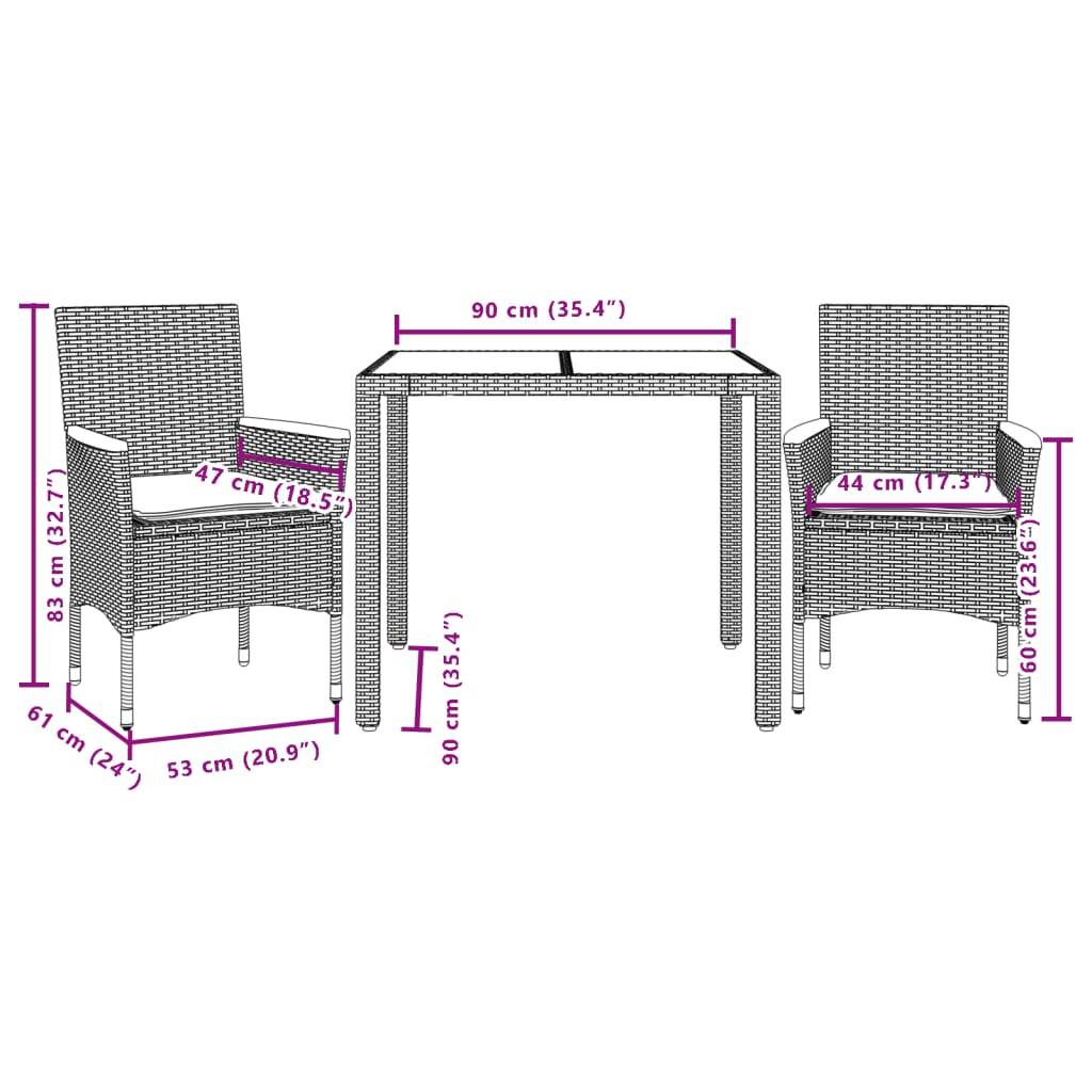 Vidaxl - Ensemble à manger de jardin et coussins 3 pcs-Salons de jardin noir rotin acacia 677573 - Image 7