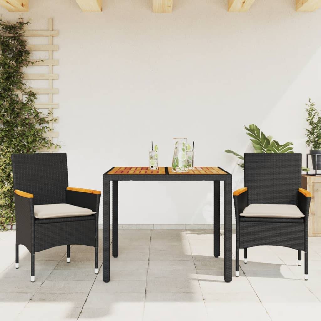 Vidaxl - Ensemble à manger de jardin et coussins 3 pcs-Salons de jardin noir rotin acacia 677573 - Image 1