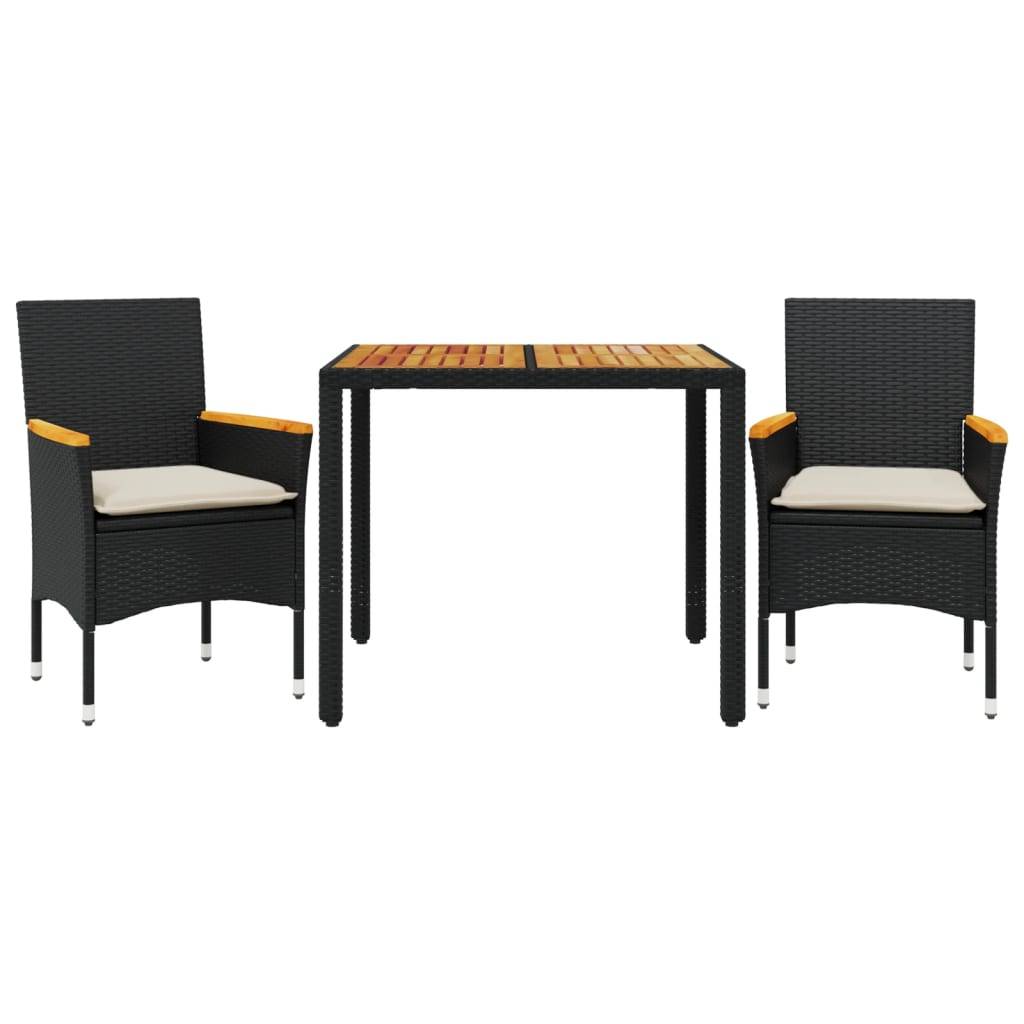 Vidaxl - Ensemble à manger de jardin et coussins 3 pcs-Salons de jardin noir rotin acacia 677573 - Image 2