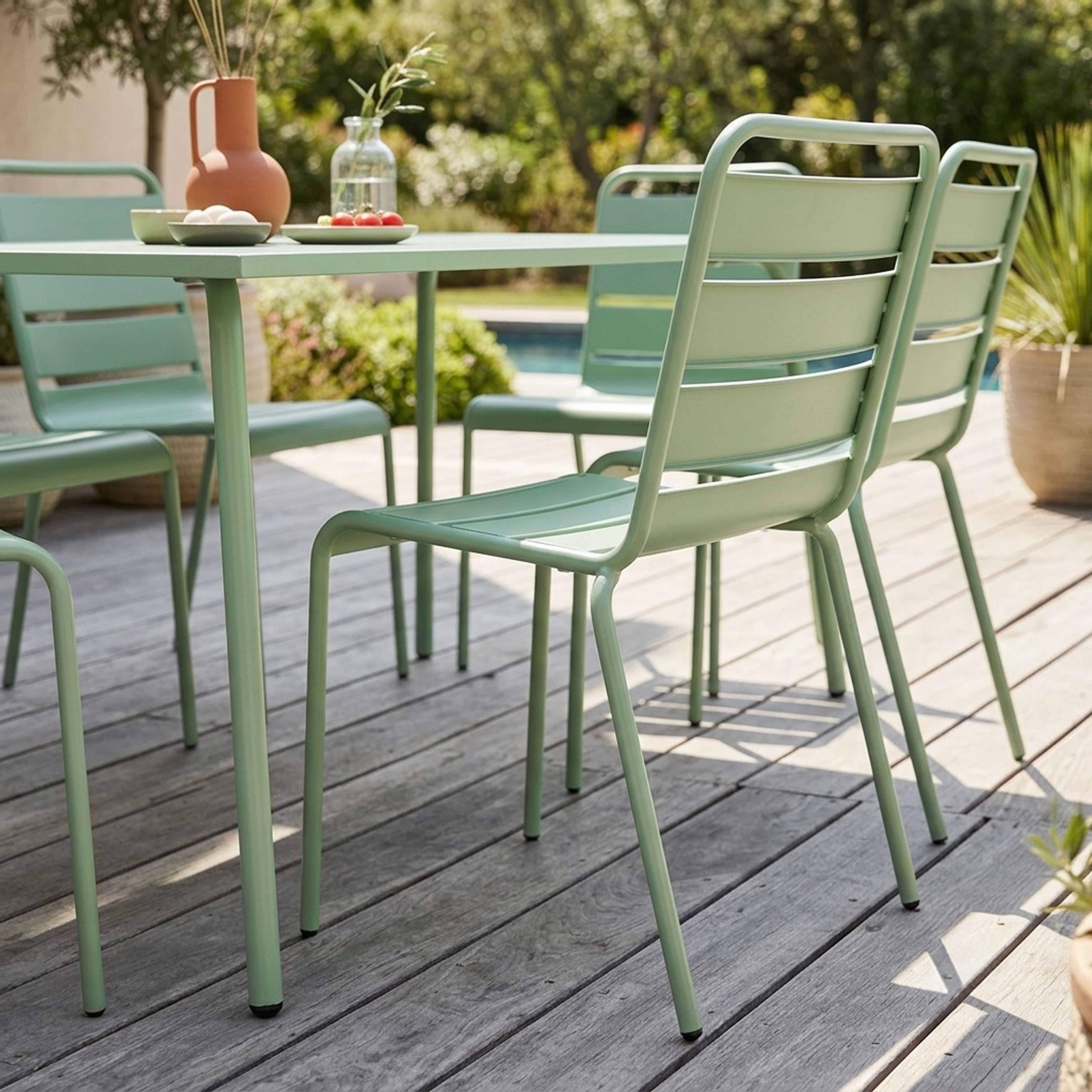 Oviala - Ensemble table de jardin et 6 chaises en métal vert sauge Palavas - Oviala - Image 4