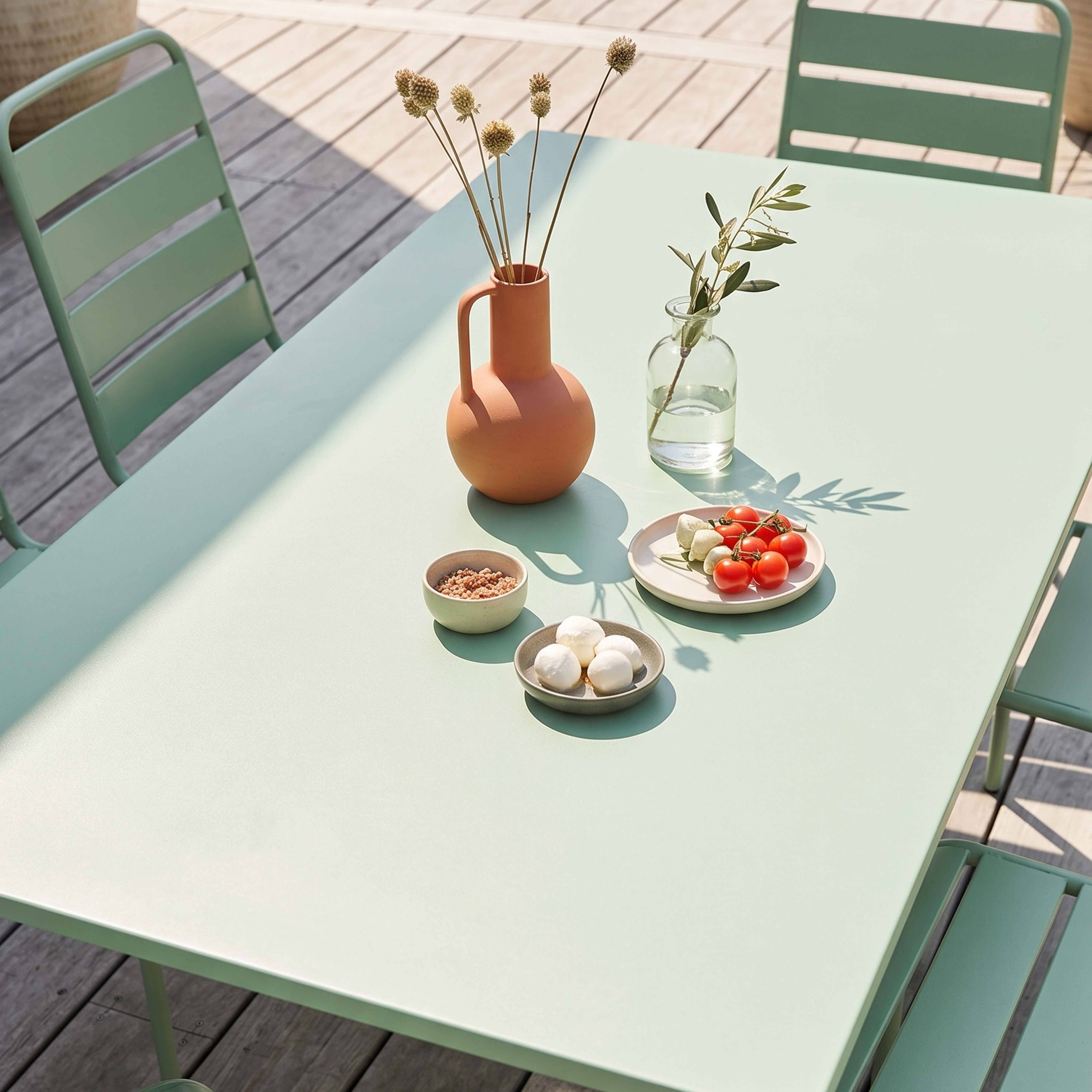 Oviala - Ensemble table de jardin et 6 chaises en métal vert sauge Palavas - Oviala - Image 3