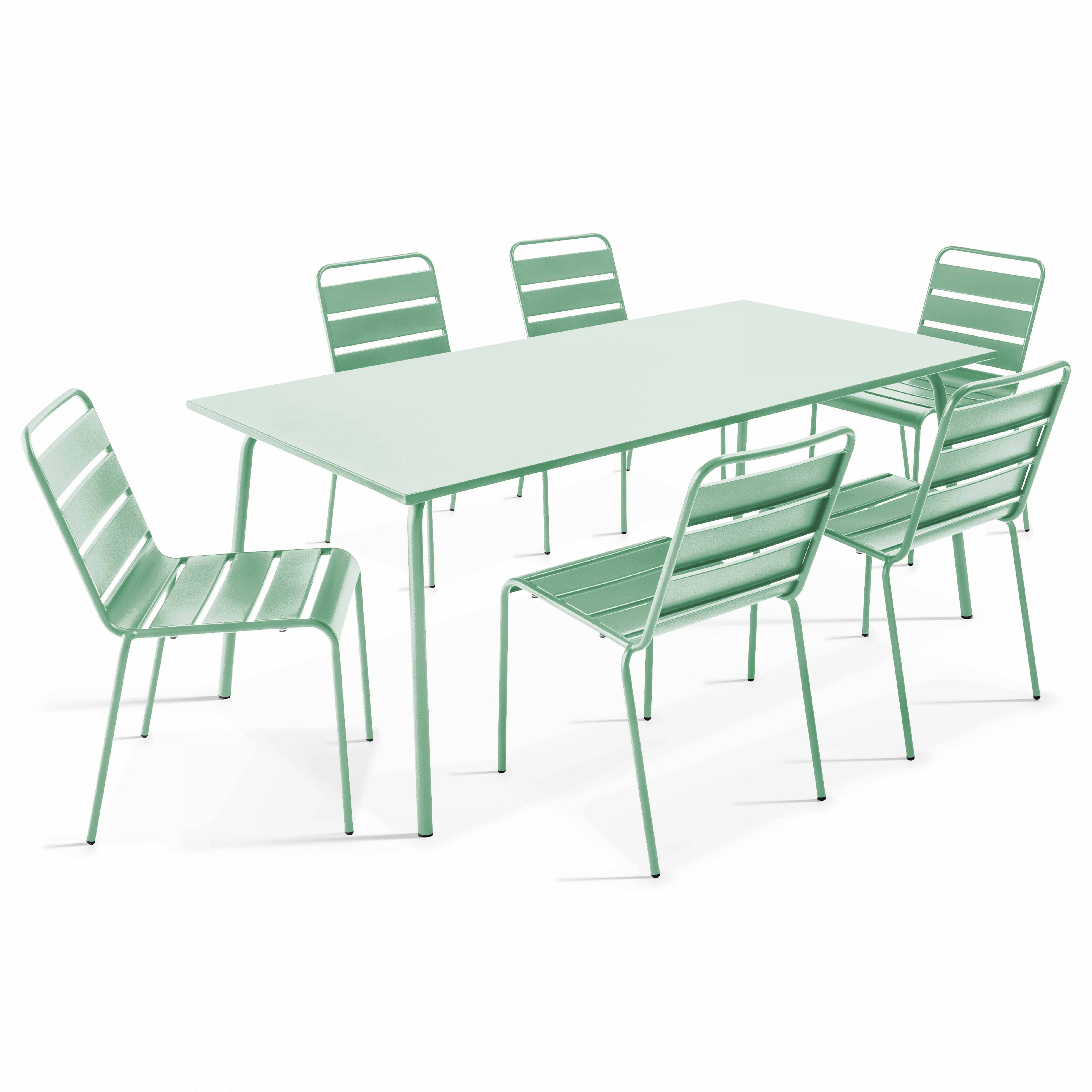 Oviala - Ensemble table de jardin et 6 chaises en métal vert sauge Palavas - Oviala - Image 1