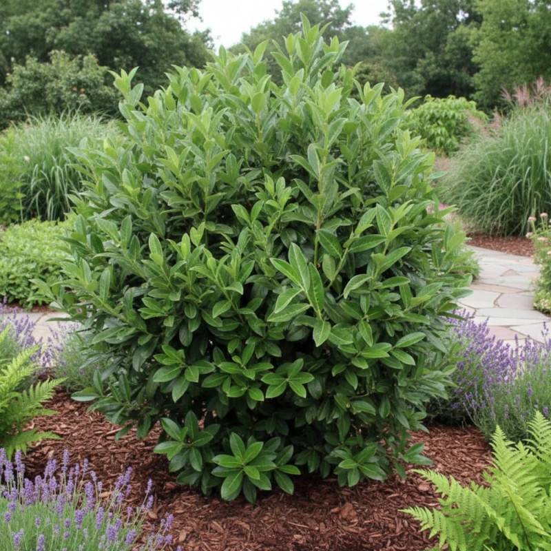 Laurier palme Genolia® 'Mariblon', Laurier-cerise à fleurs Blanche - feuillage Persistant - Pot de 4L - 40/60 cm-  hauteur à maturité De 3,00 m à 5,00 - Image 4