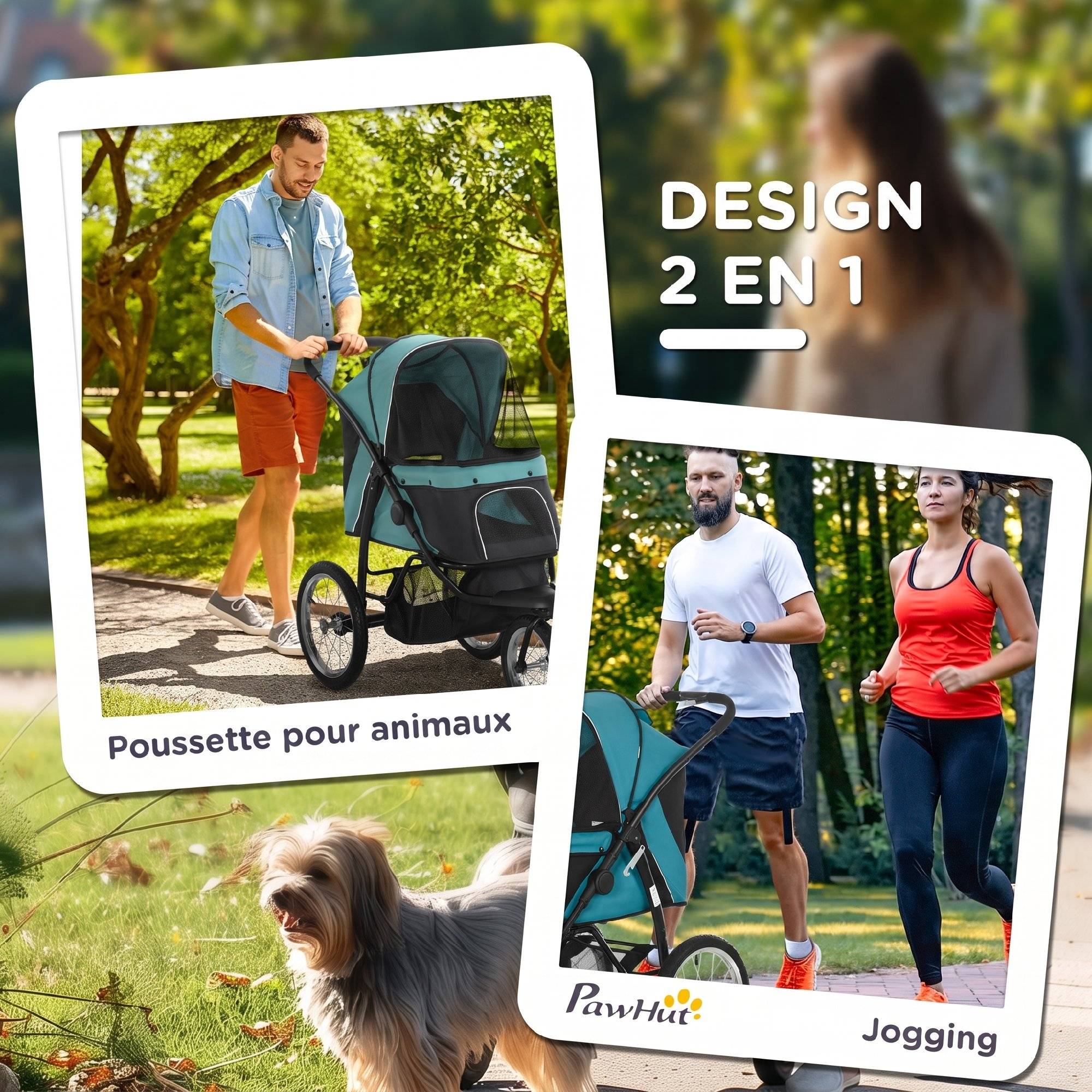 ComfortXL - Poussette pour chien pliable en acier et tissu Oxford vert foncé 111 x 58 x 107 cm tout terrain avec auvent - Image 5