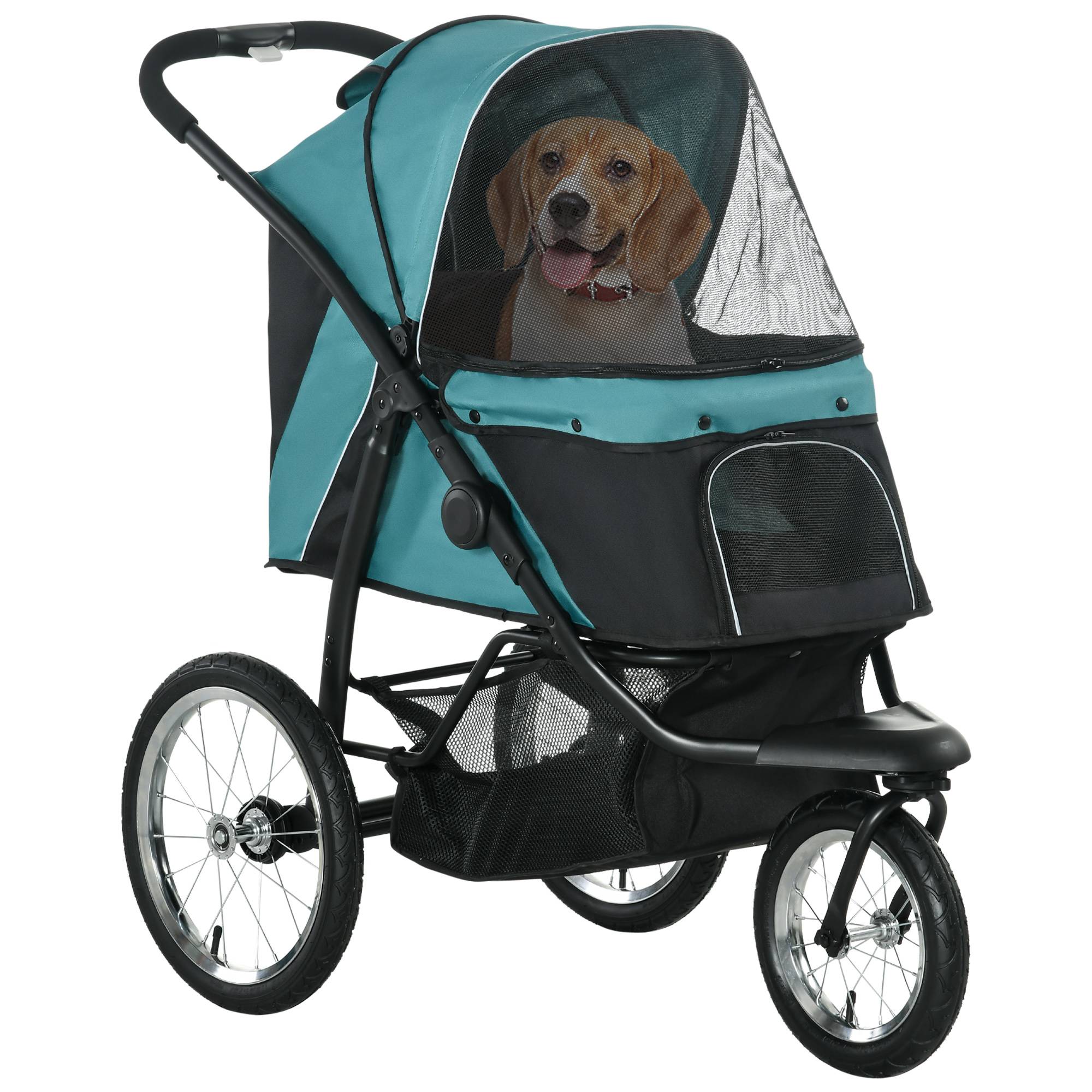 ComfortXL - Poussette pour chien pliable en acier et tissu Oxford vert foncé 111 x 58 x 107 cm tout terrain avec auvent - Image 2