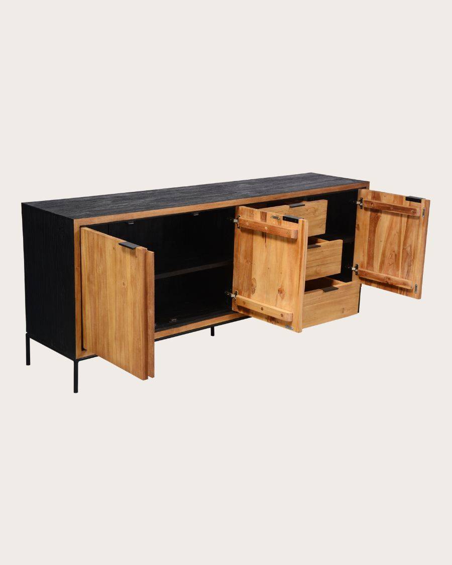 Indra grand - Grand buffet bas en teck recyclé bicolore 200 cm - UNIQKA - Image 4