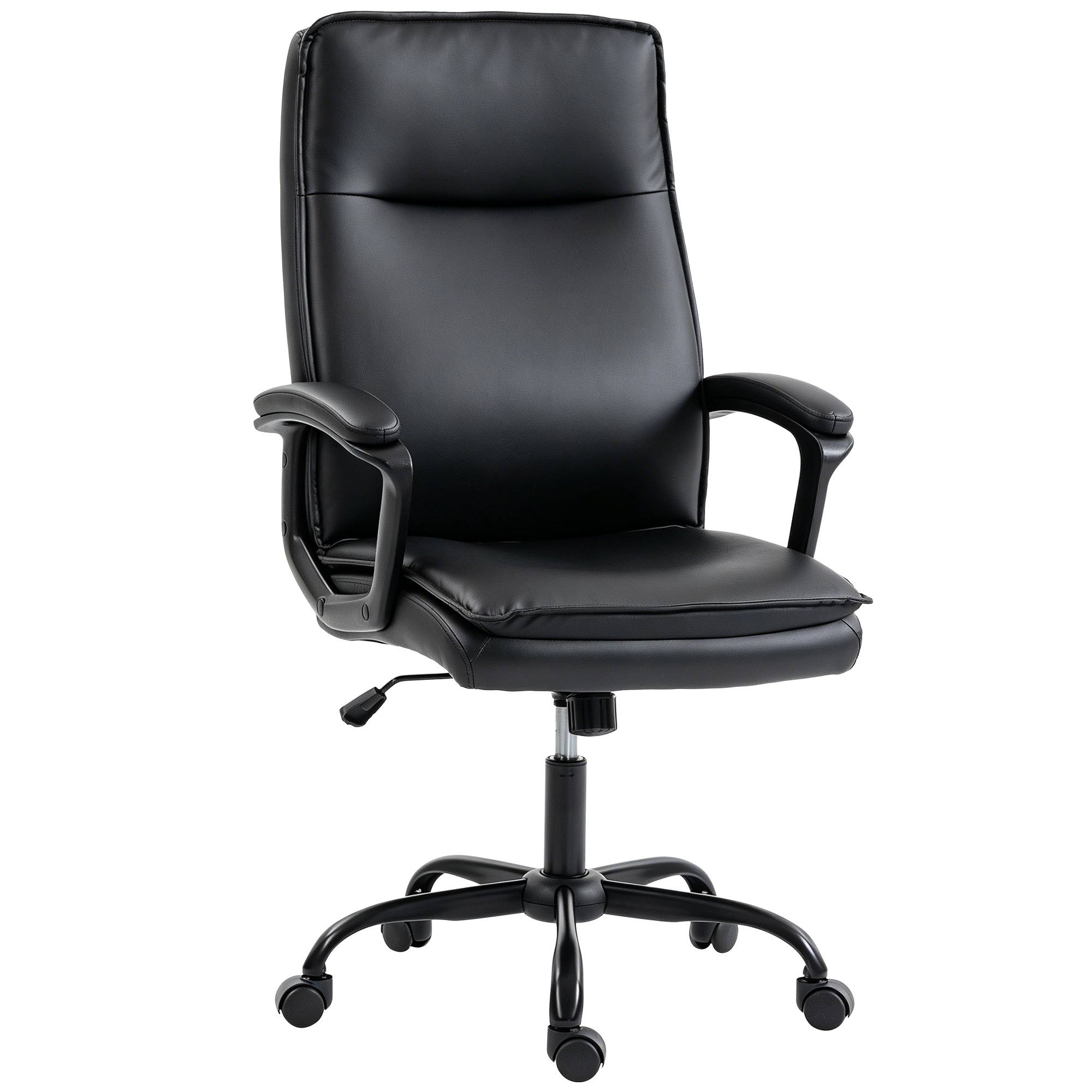 Sans Marque - Chaise bureau ergonomique, fauteuil de bureau en PU, hauteur réglable, fonction bascule, pivotante 360°, noir - Image 2