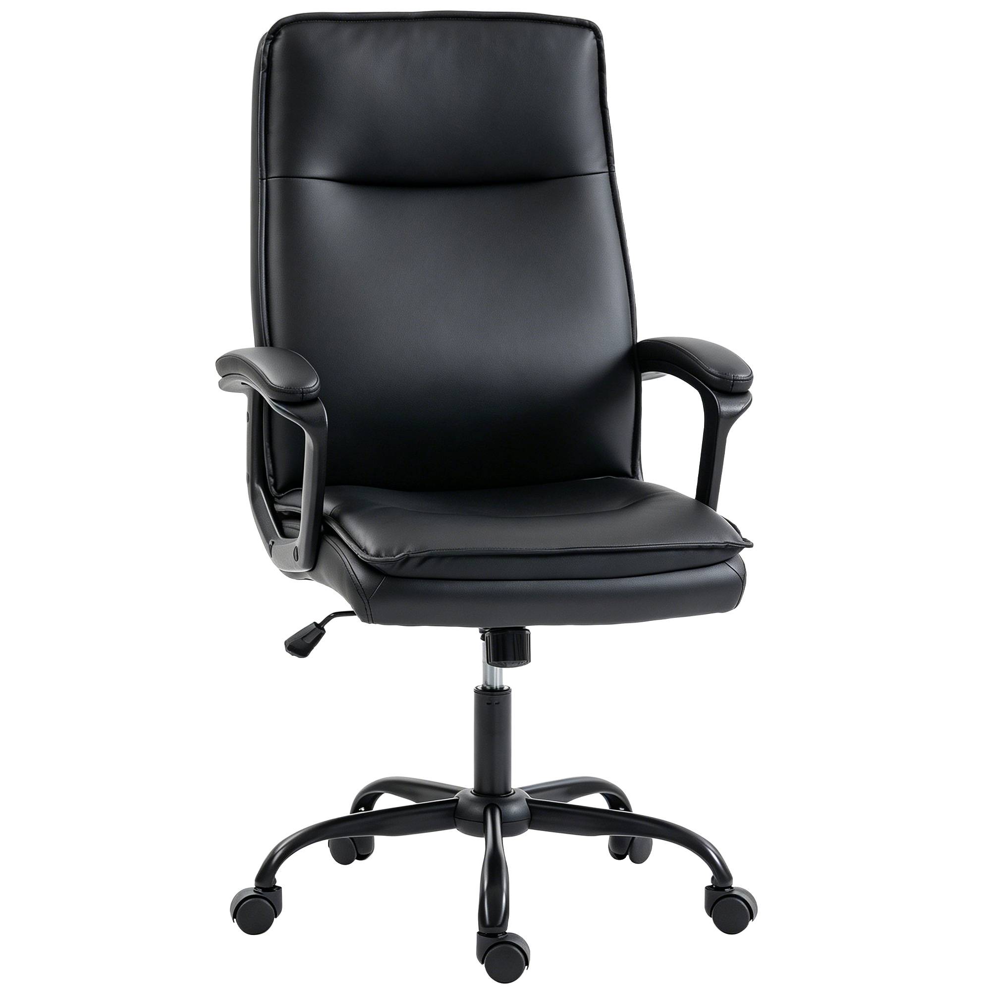 Sans Marque - Chaise bureau ergonomique, fauteuil de bureau en PU, hauteur réglable, fonction bascule, pivotante 360°, noir - Image 1