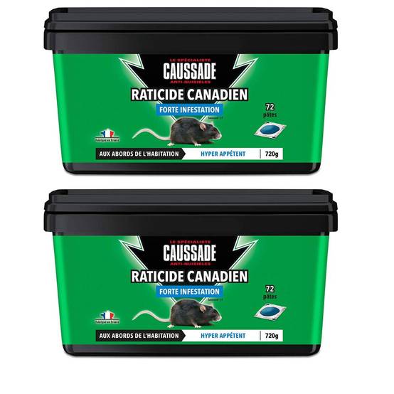 Pack de 2 seaux de Raticide Canadien Pat'Appât Forte infestation boite de 720 grs ( 72 x 10grs ) - Image 1