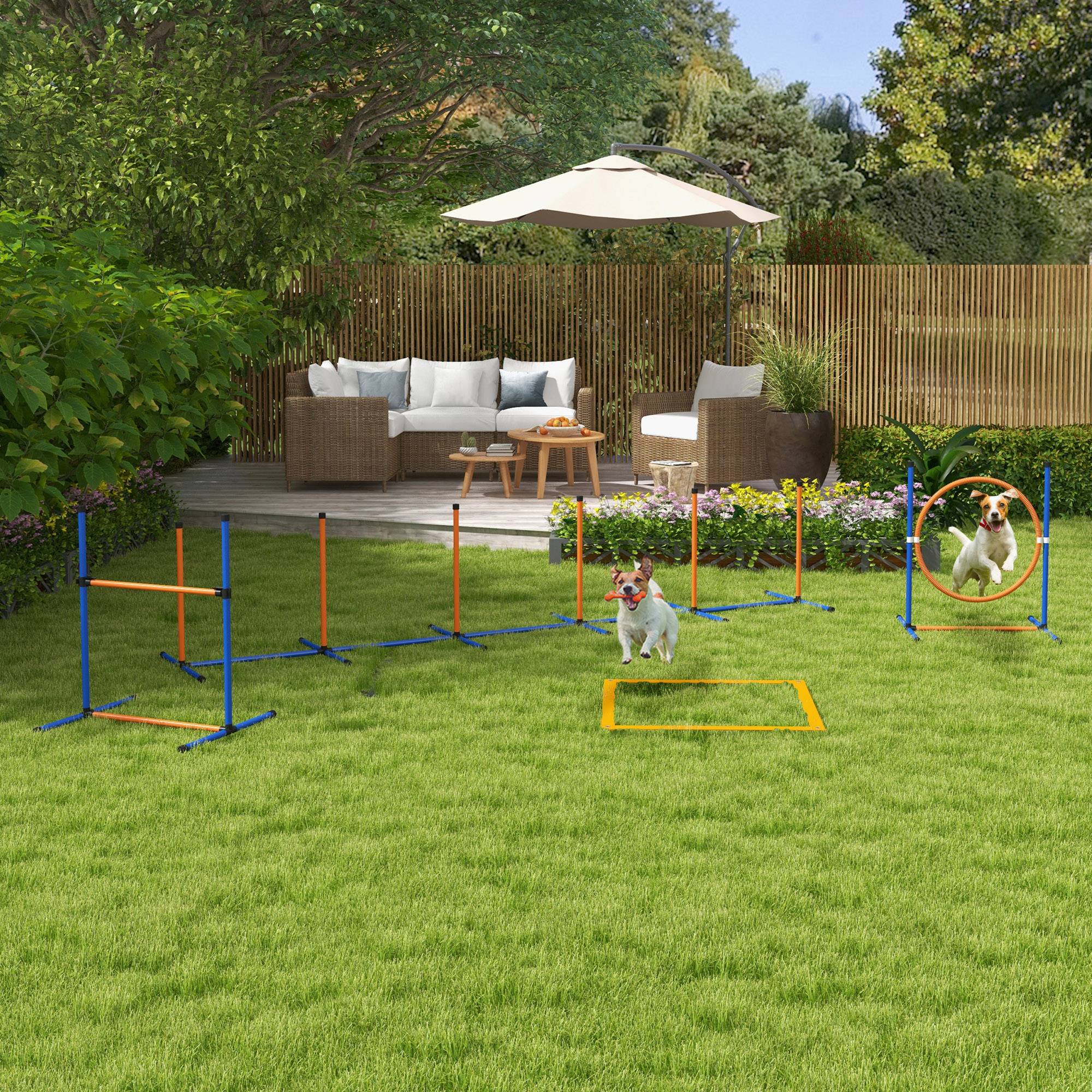 ComfortXL - Parcours agilité chien 7 pièces bleu rouge 352 x 66 x 69 cm réglable complet - ComfortXL Outdoor Living - Image 4