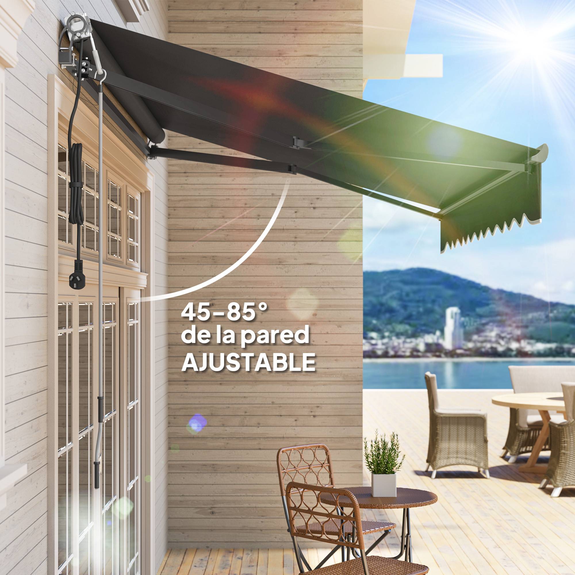 Store banne électrique rétractable à manivelle, inclinaison réglable et protection UV pour terrasse de jardin 296 x 250 cm, gris foncé - Image 8