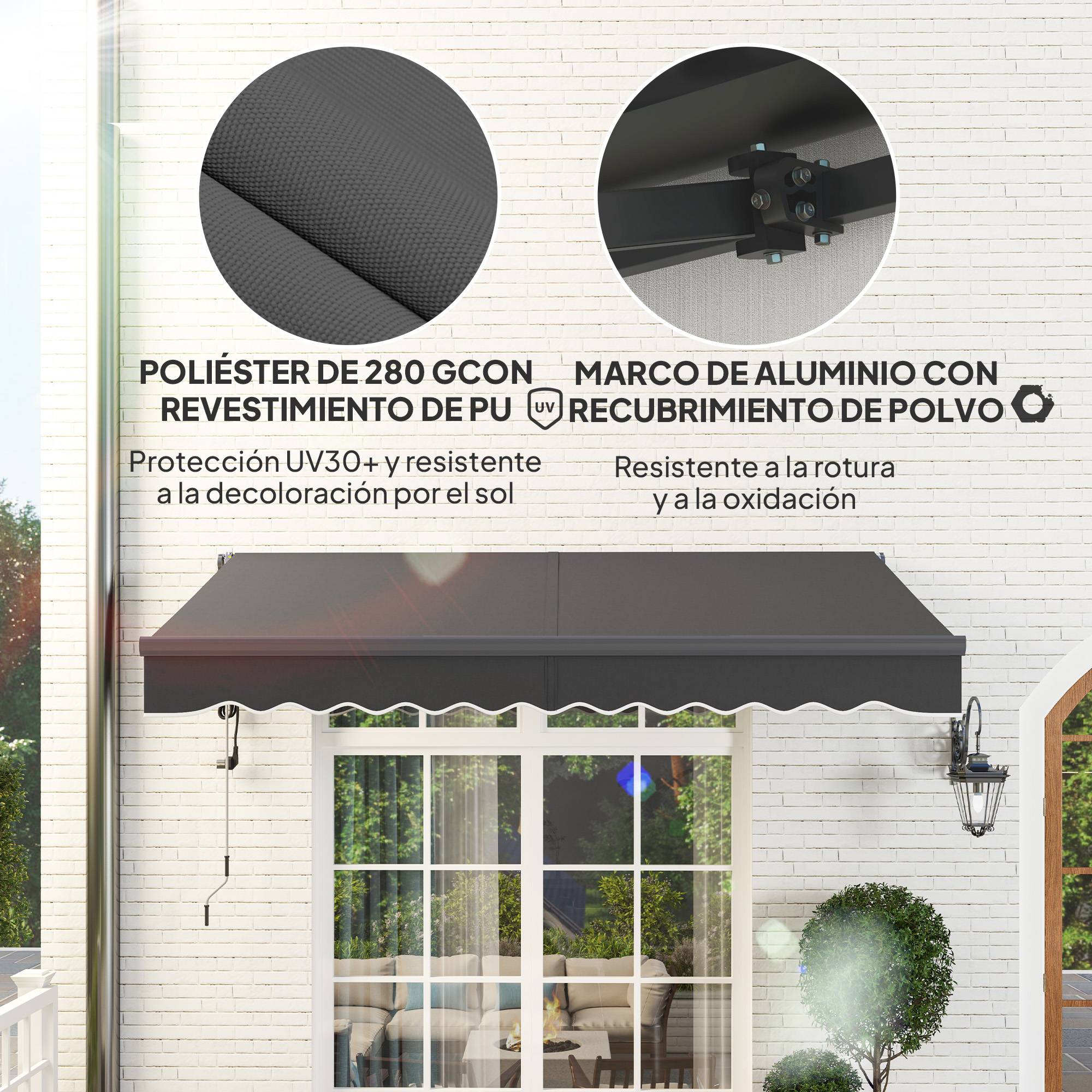 Store banne électrique rétractable à manivelle, inclinaison réglable et protection UV pour terrasse de jardin 296 x 250 cm, gris foncé - Image 7