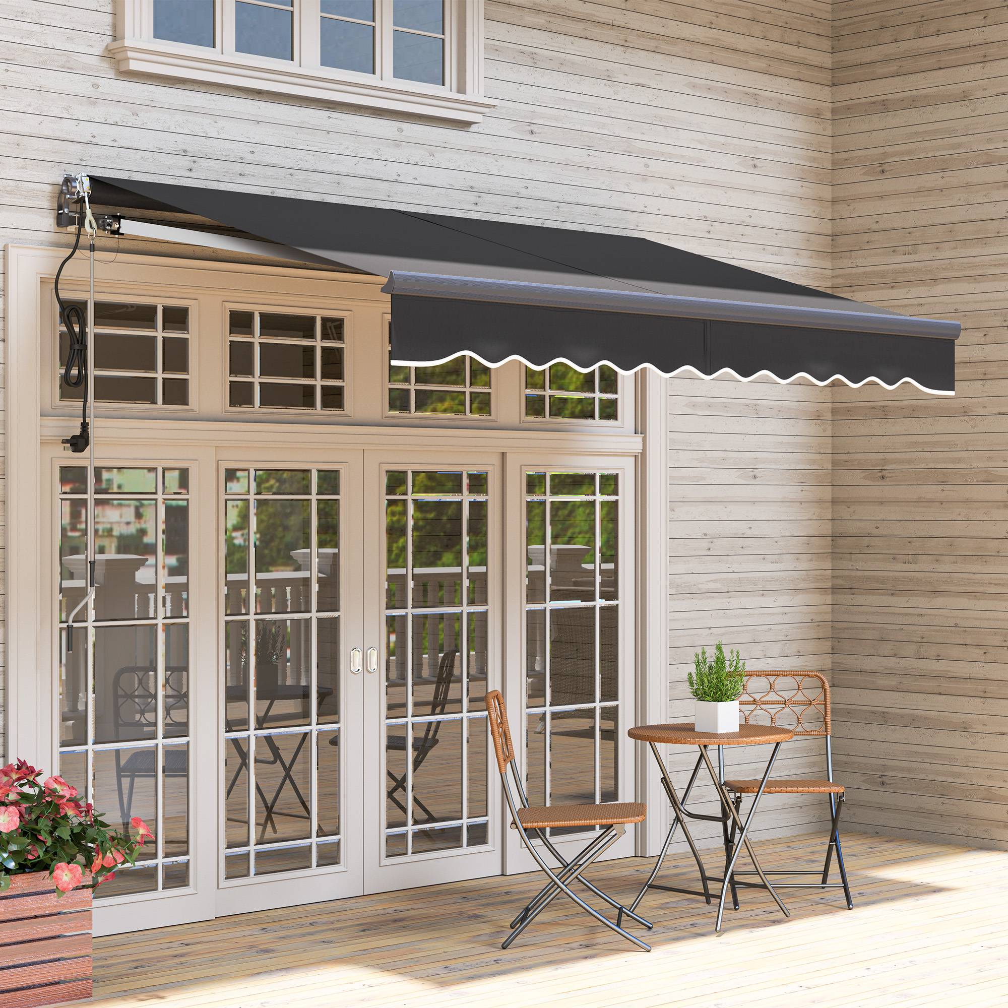 Store banne électrique rétractable à manivelle, inclinaison réglable et protection UV pour terrasse de jardin 296 x 250 cm, gris foncé - Image 10