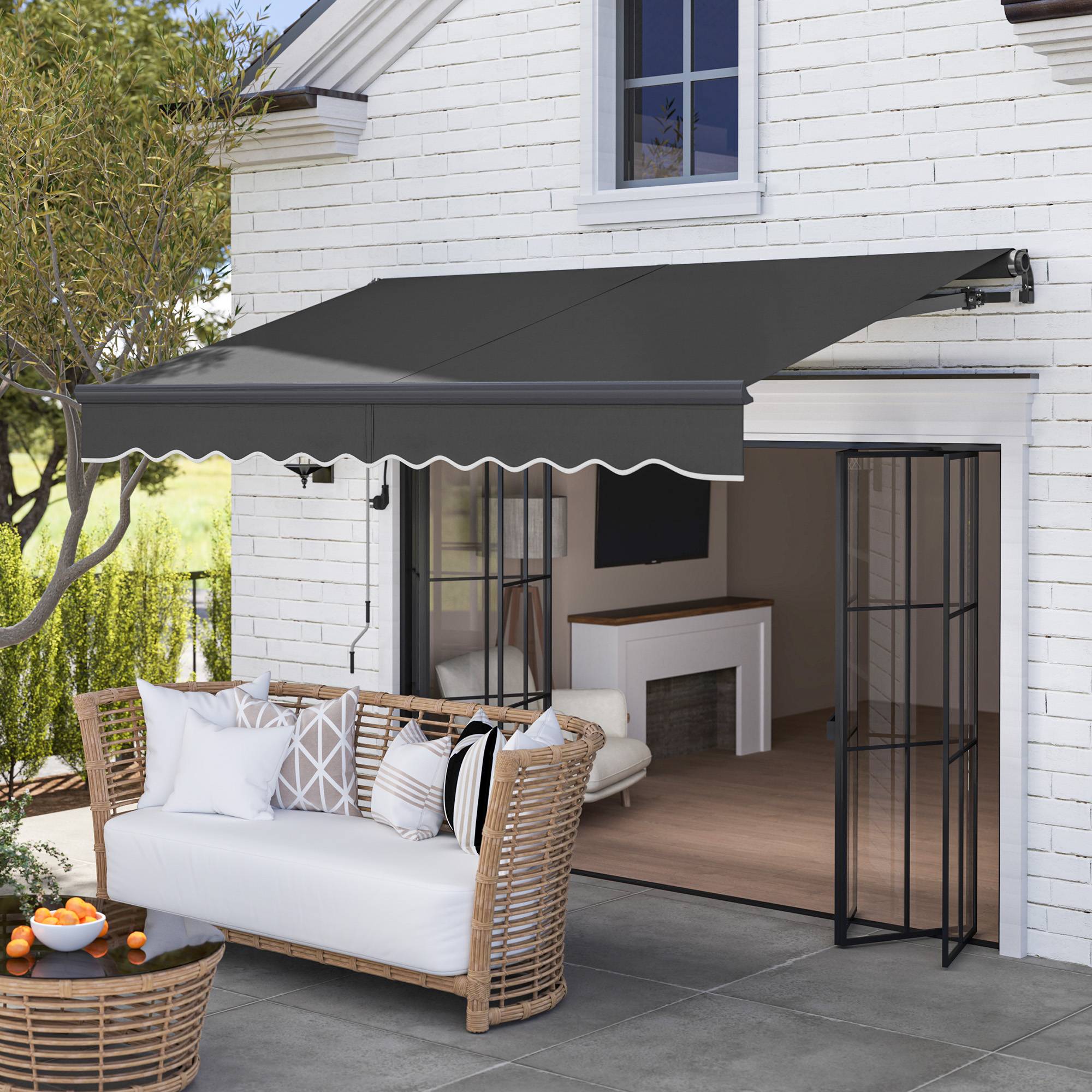 Store banne électrique rétractable à manivelle, inclinaison réglable et protection UV pour terrasse de jardin 296 x 250 cm, gris foncé - Image 4