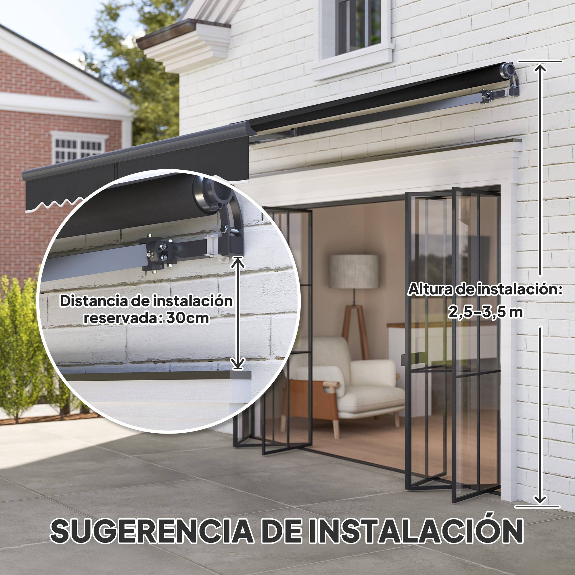 Store banne électrique rétractable à manivelle, inclinaison réglable et protection UV pour terrasse de jardin 296 x 250 cm, gris foncé - Image 9