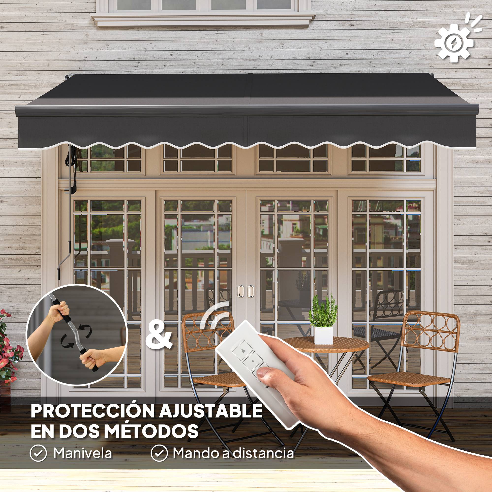 Store banne électrique rétractable à manivelle, inclinaison réglable et protection UV pour terrasse de jardin 296 x 250 cm, gris foncé - Image 6