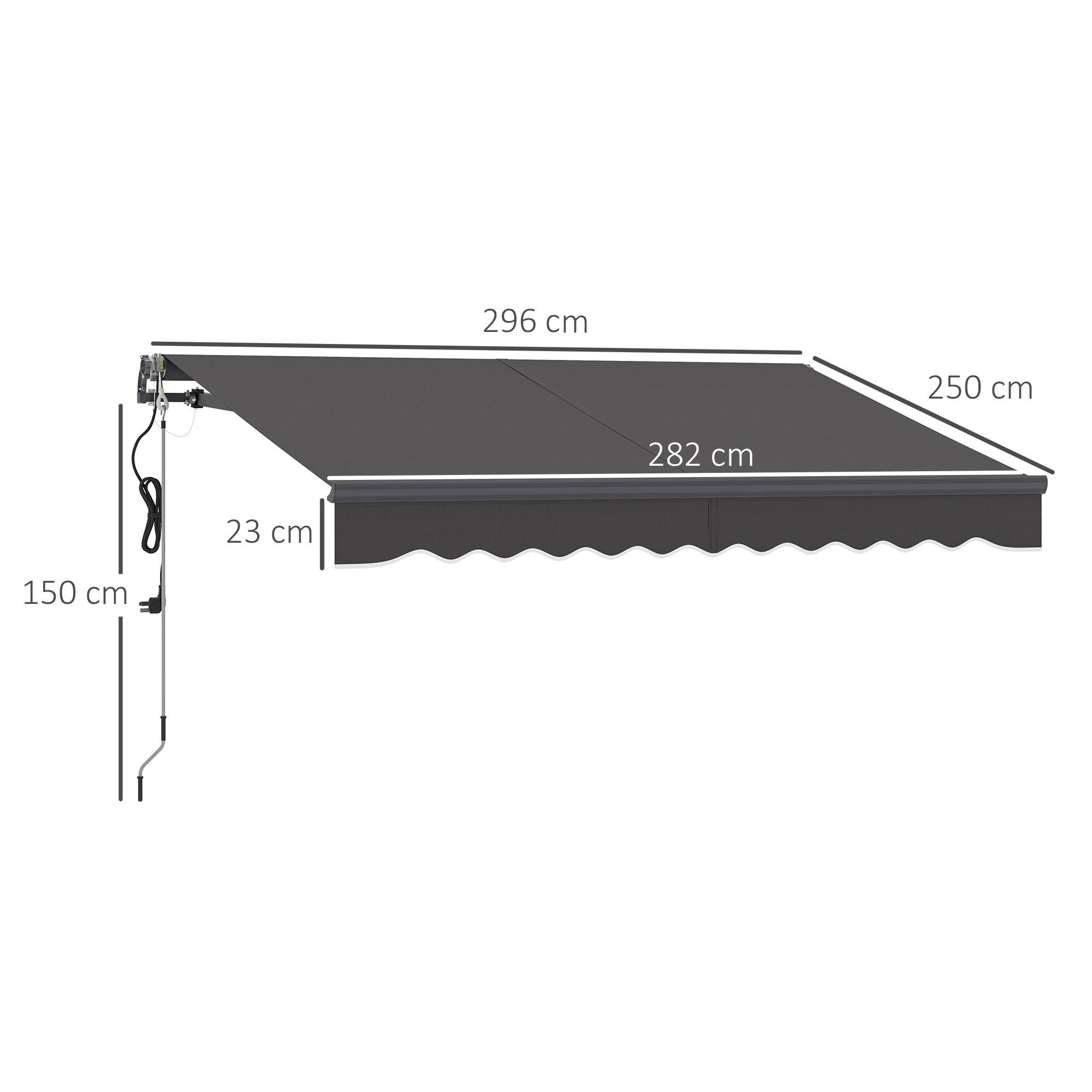 Store banne électrique rétractable à manivelle, inclinaison réglable et protection UV pour terrasse de jardin 296 x 250 cm, gris foncé - Image 5