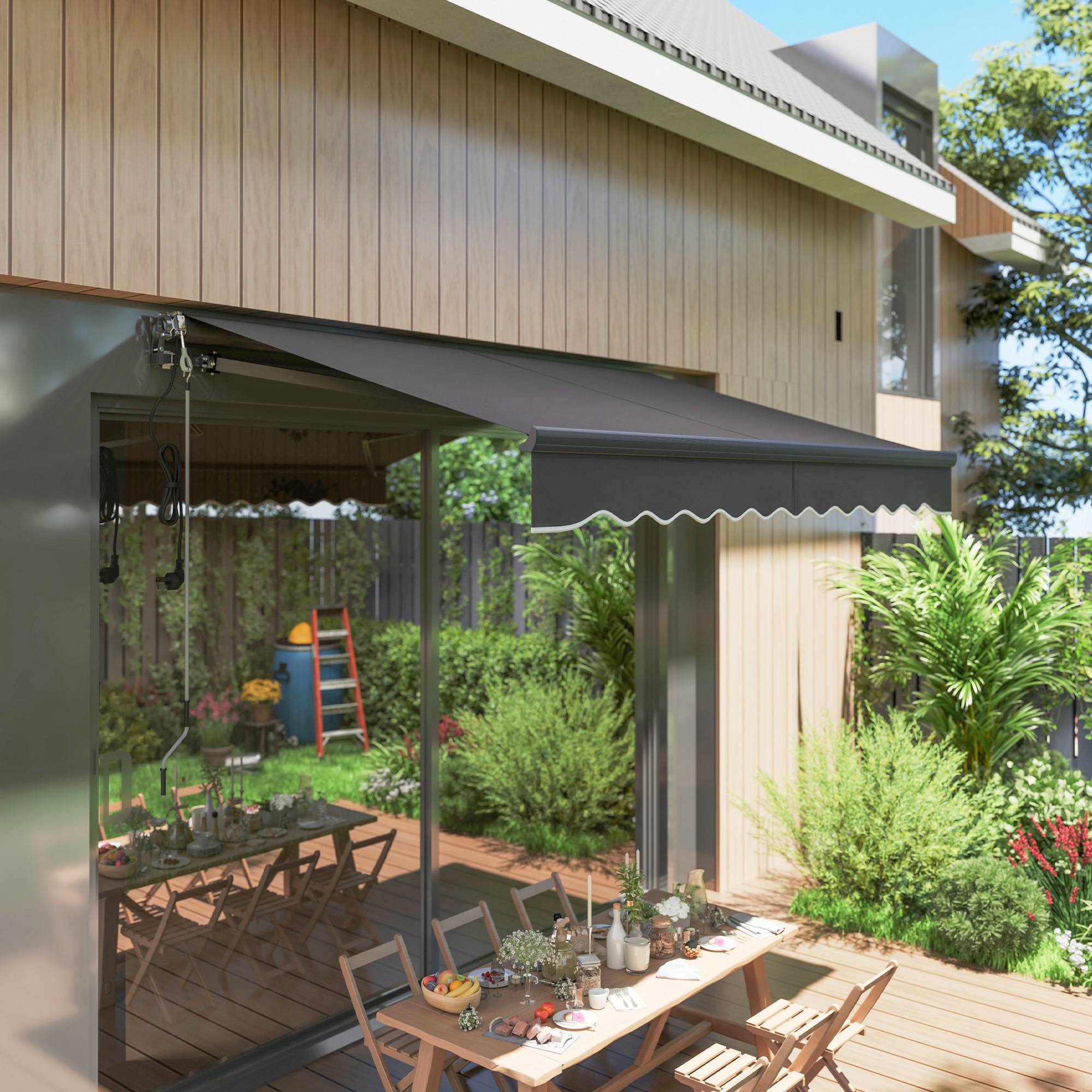 Store banne électrique rétractable à manivelle, inclinaison réglable et protection UV pour terrasse de jardin 296 x 250 cm, gris foncé - Image 3