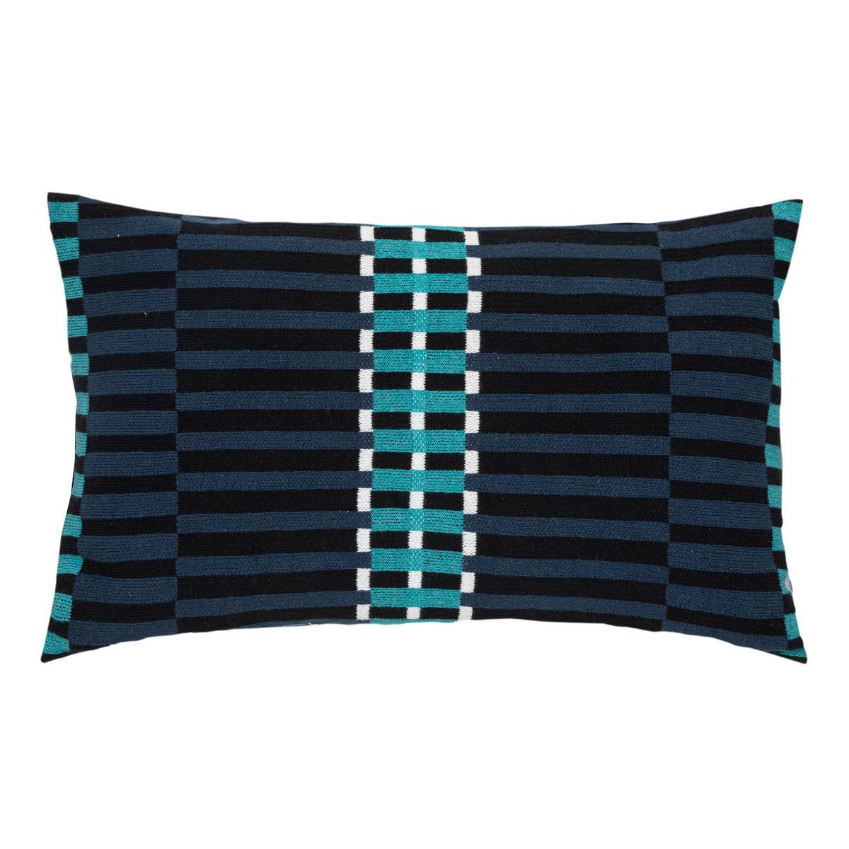 Coussin décoratif en Coton façon Tricot rayures Bleu foncé  30 x 50 cm - Image 1