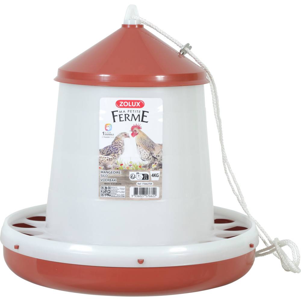 Zolux - Mangeoire silo en plastique rouge, capacité 4 kg, basse cour - Image 2