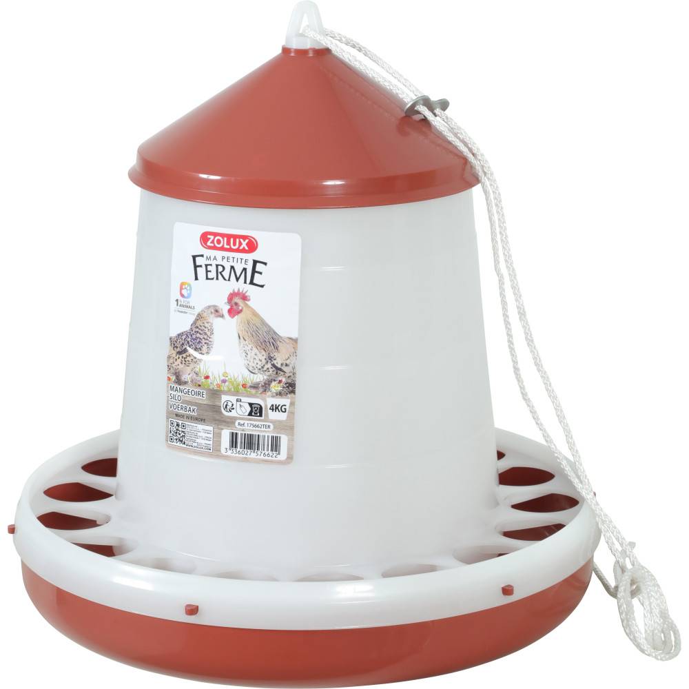 Zolux - Mangeoire silo en plastique rouge, capacité 4 kg, basse cour - Image 1