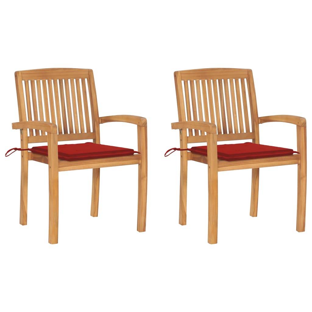 Maison Chic - Lot de 2 Chaises de jardin et coussins - Chaises d'extérieur - Fauteuils de jardin rouge Bois teck massif - Image 2