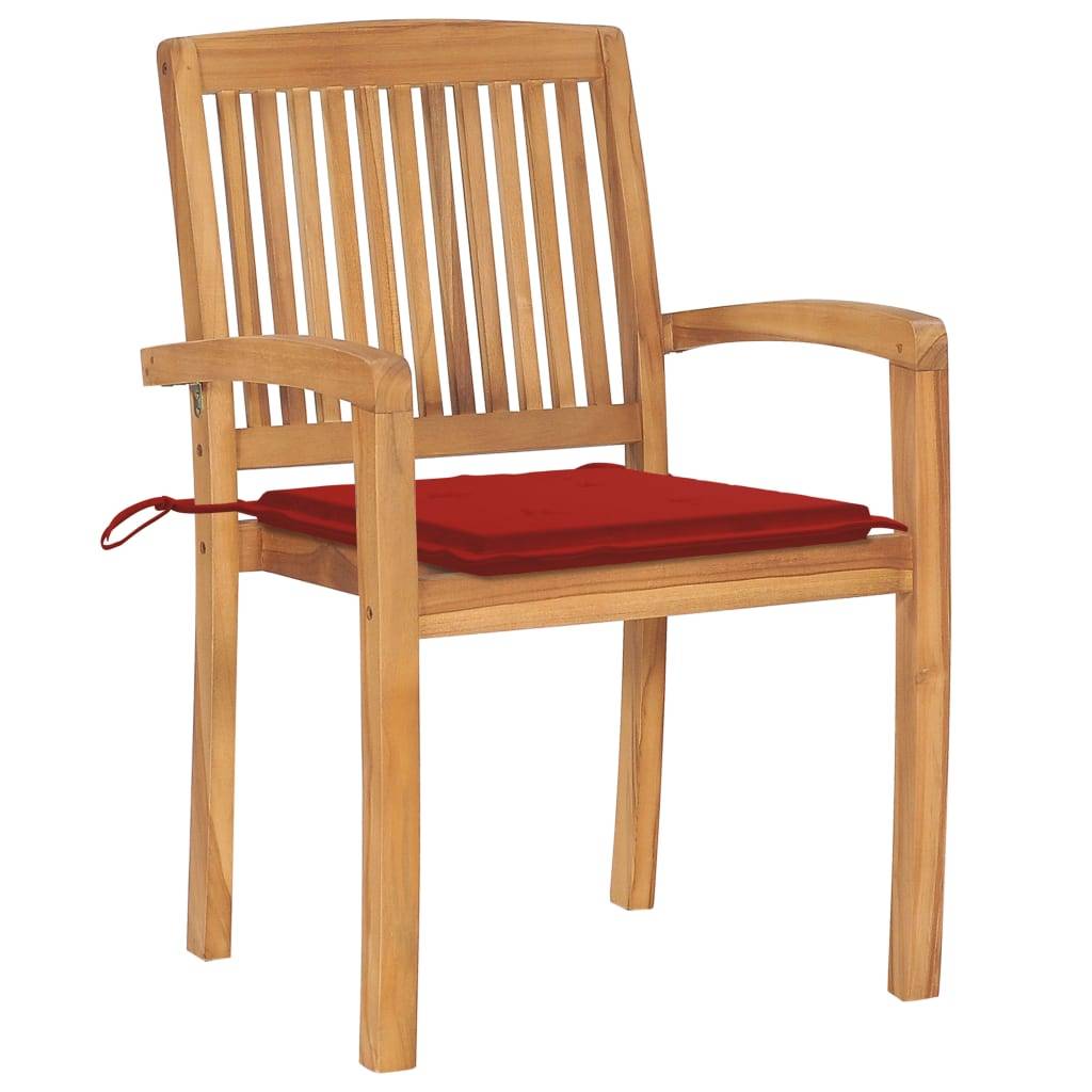 Maison Chic - Lot de 2 Chaises de jardin et coussins - Chaises d'extérieur - Fauteuils de jardin rouge Bois teck massif - Image 1