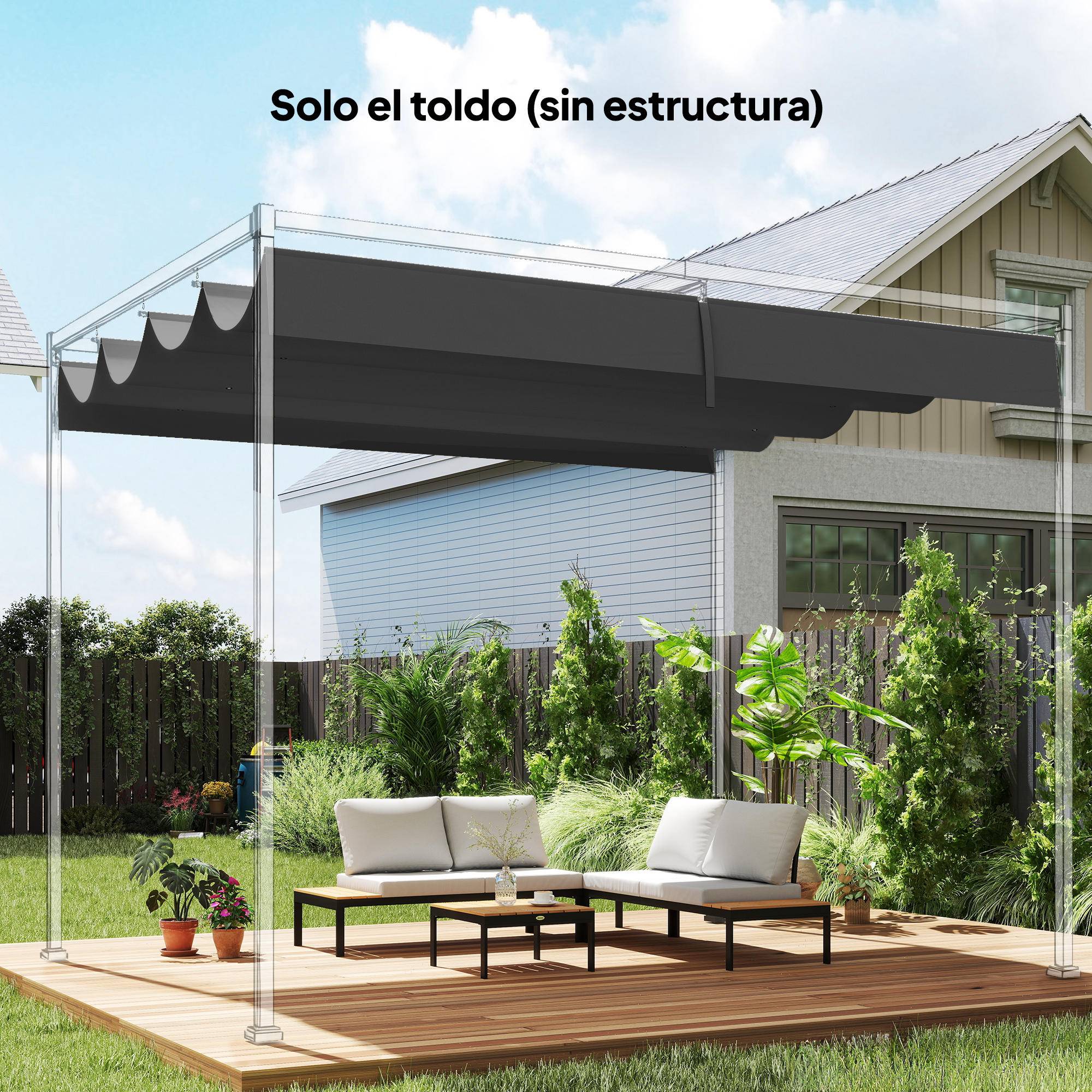 ComfortXL - Toile de Rechange pour Pergola 4x3m Rétractable Polyester Anti-UV avec Trous Drainage Gris Foncé - ComfortXL Outdoor Living - Image 3
