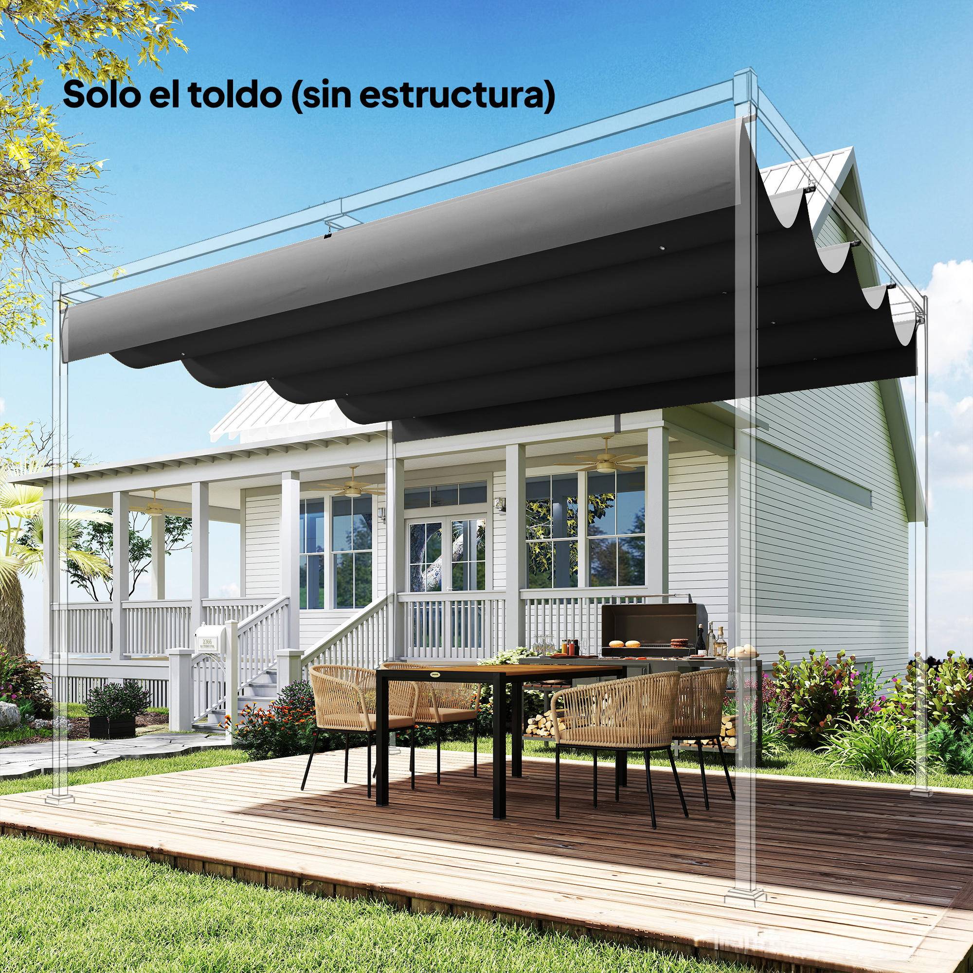 ComfortXL - Toile de Rechange pour Pergola 4x3m Rétractable Polyester Anti-UV avec Trous Drainage Gris Foncé - ComfortXL Outdoor Living - Image 4