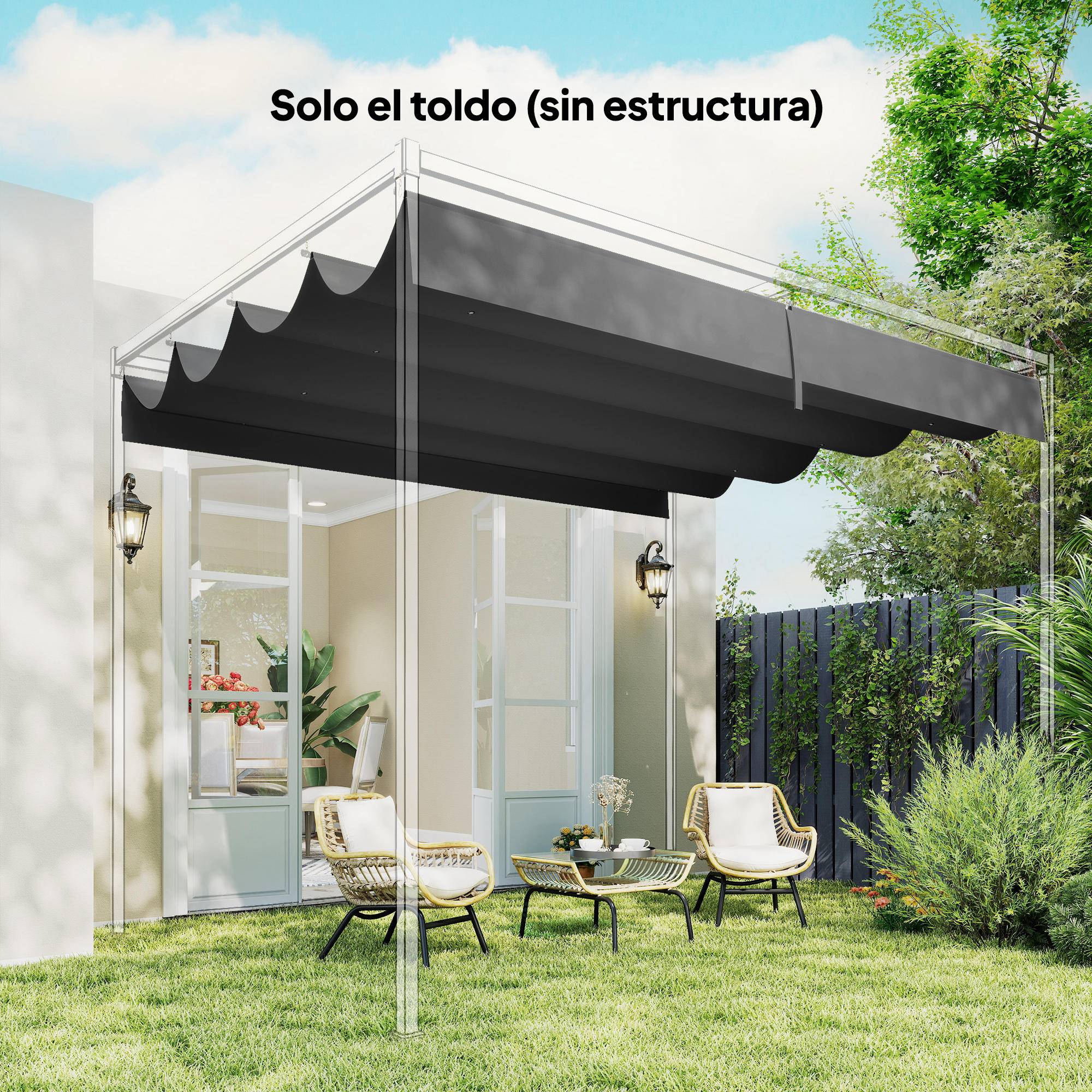 ComfortXL - Toile de Rechange pour Pergola 4x3m Rétractable Polyester Anti-UV avec Trous Drainage Gris Foncé - ComfortXL Outdoor Living - Image 9