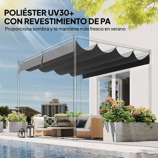 ComfortXL - Toile de Rechange pour Pergola 4x3m Rétractable Polyester Anti-UV avec Trous Drainage Gris Foncé - ComfortXL Outdoor Living - Image 7