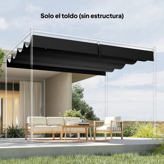 ComfortXL - Toile de Rechange pour Pergola 4x3m Rétractable Polyester Anti-UV avec Trous Drainage Gris Foncé - ComfortXL Outdoor Living - Image 10