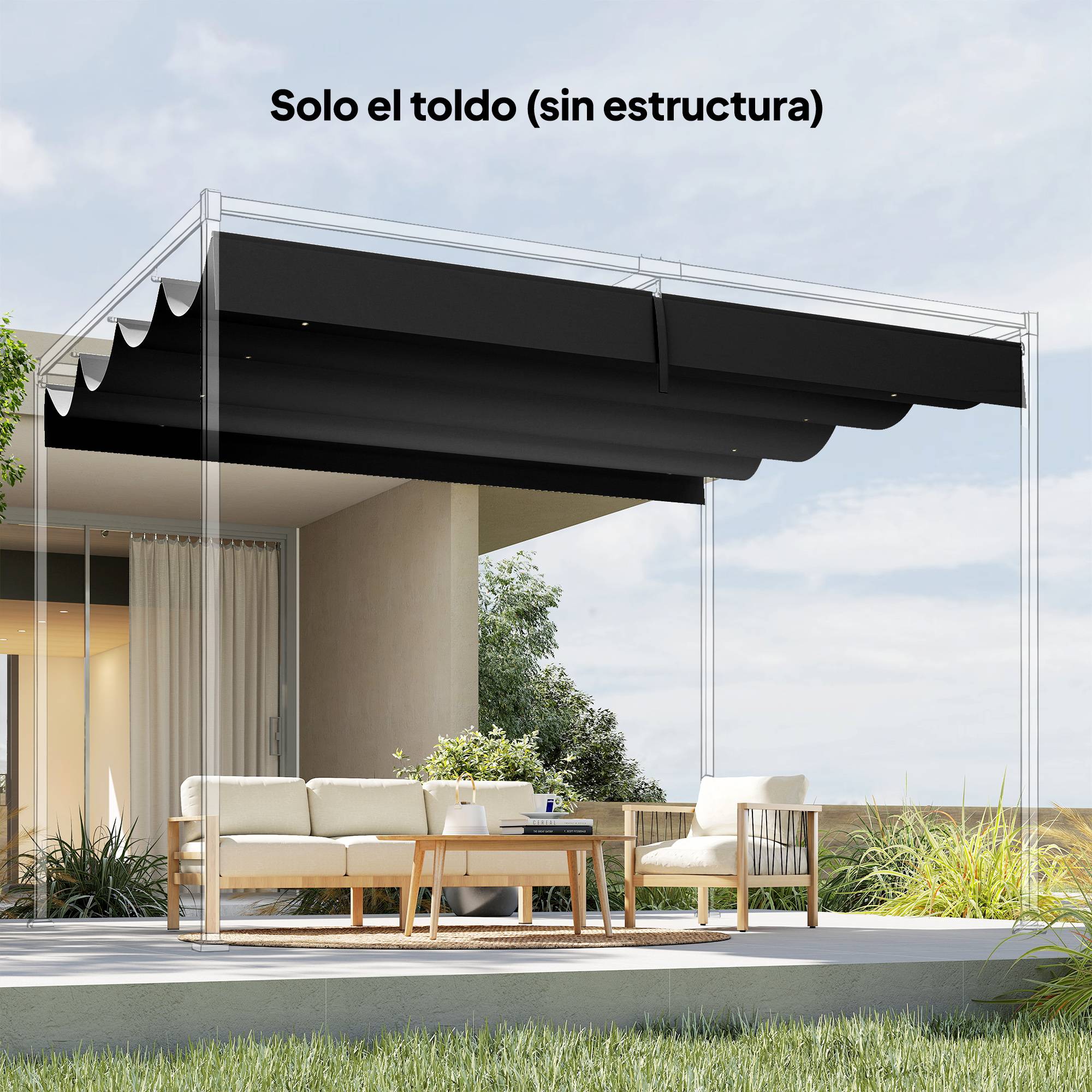 ComfortXL - Toile de Rechange pour Pergola 4x3m Rétractable Polyester Anti-UV avec Trous Drainage Gris Foncé - ComfortXL Outdoor Living - Image 10