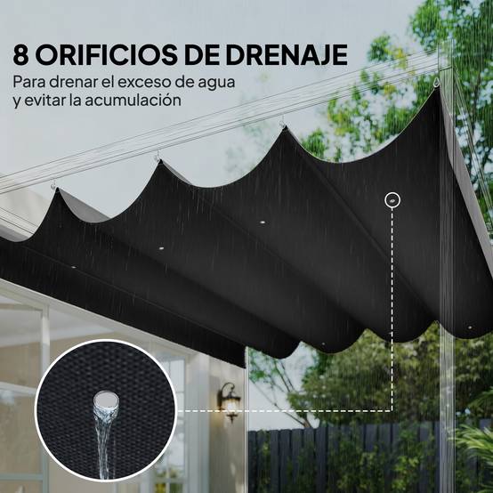 ComfortXL - Toile de Rechange pour Pergola 4x3m Rétractable Polyester Anti-UV avec Trous Drainage Gris Foncé - ComfortXL Outdoor Living - Image 8