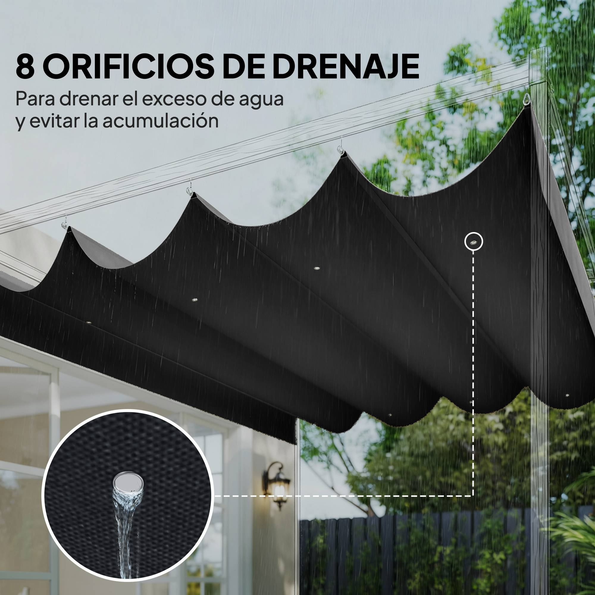 ComfortXL - Toile de Rechange pour Pergola 4x3m Rétractable Polyester Anti-UV avec Trous Drainage Gris Foncé - ComfortXL Outdoor Living - Image 8