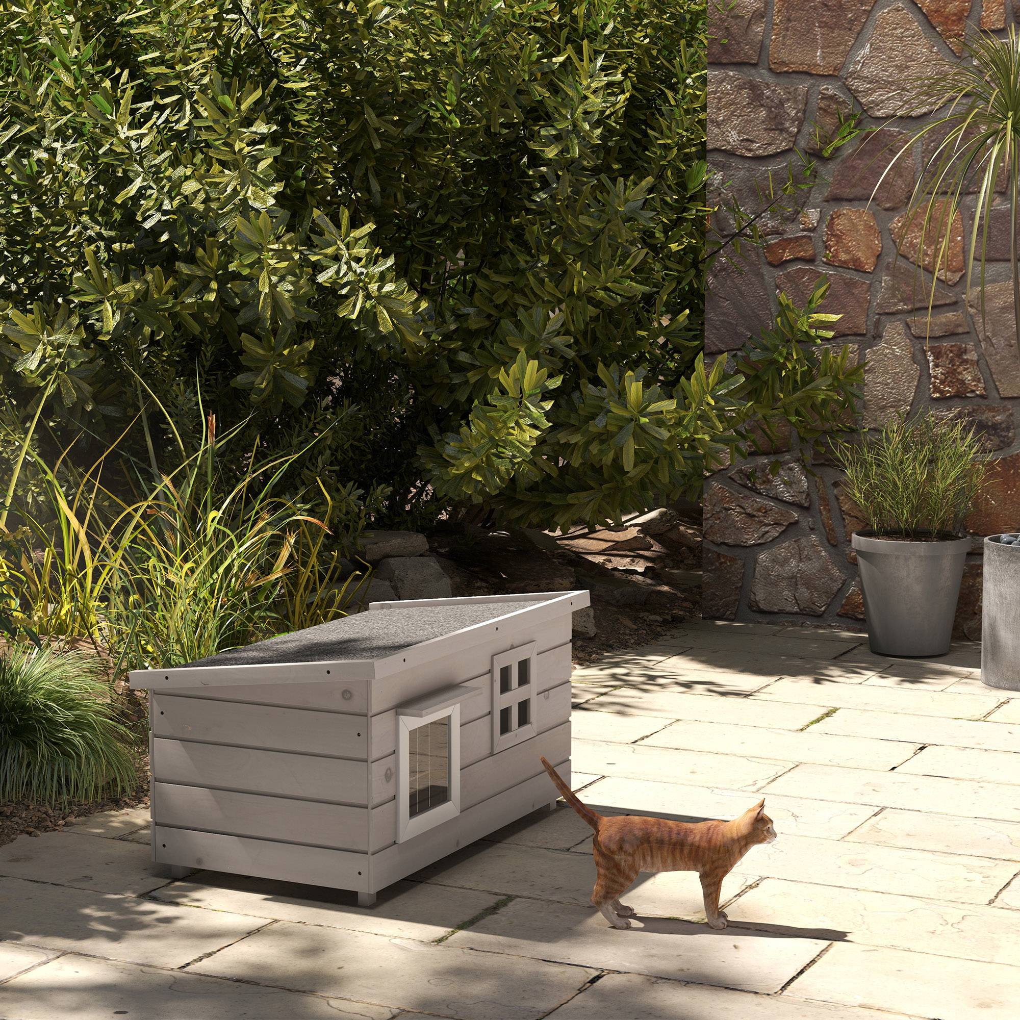 Sans Marque - Maison Bois étanche toit bitume couvercle rabattable fenêtre hivernale abri ext jardin balcon 87x52x44cm Gris - Image 9