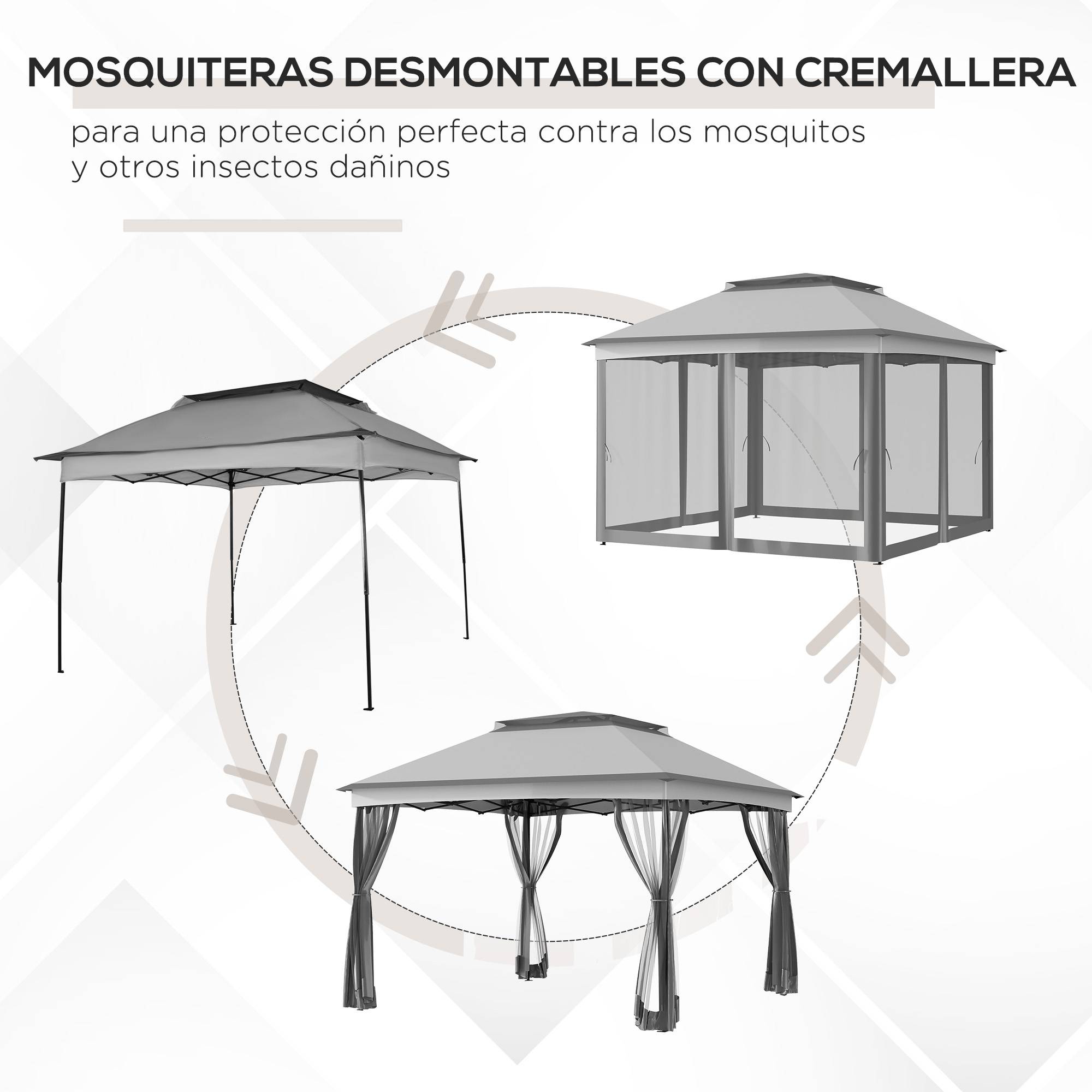 Tente gazebo pliable 3,3 x 3,3 m avec 4 parois latérales en maille anti-UV et sac de transport, gris clair - Image 6