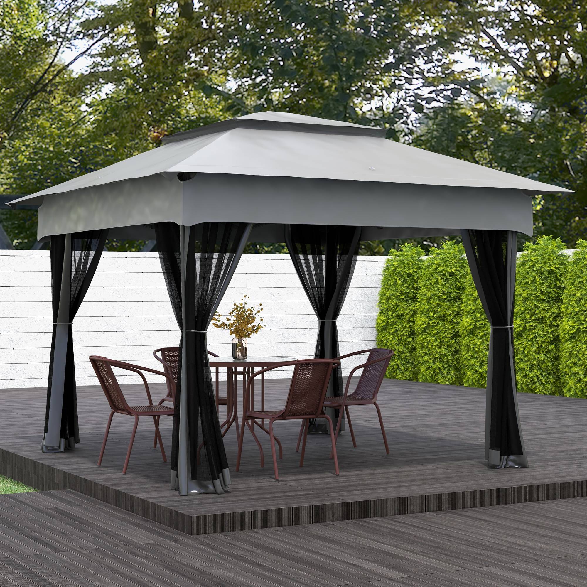 Tente gazebo pliable 3,3 x 3,3 m avec 4 parois latérales en maille anti-UV et sac de transport, gris clair - Image 3