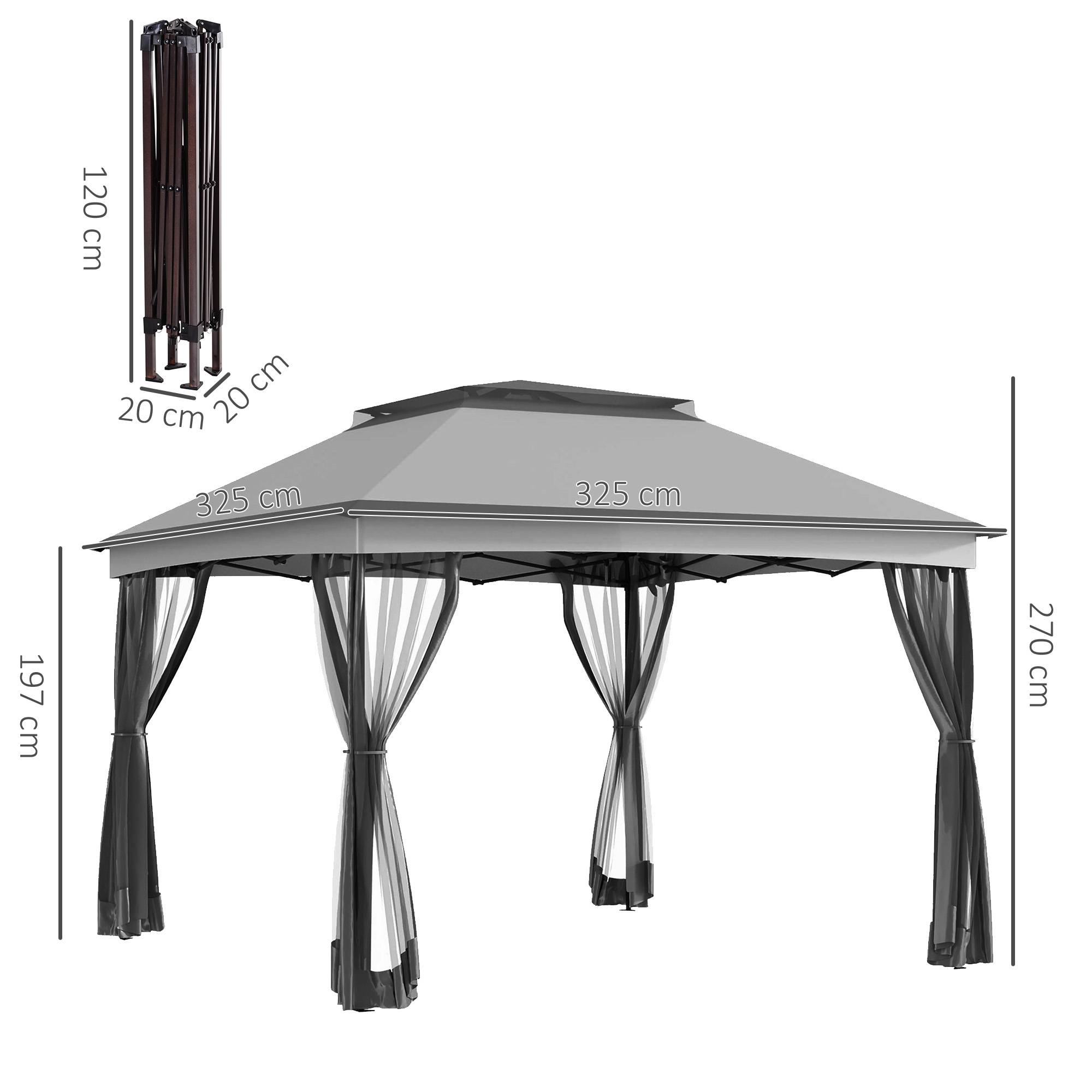 Tente gazebo pliable 3,3 x 3,3 m avec 4 parois latérales en maille anti-UV et sac de transport, gris clair - Image 5