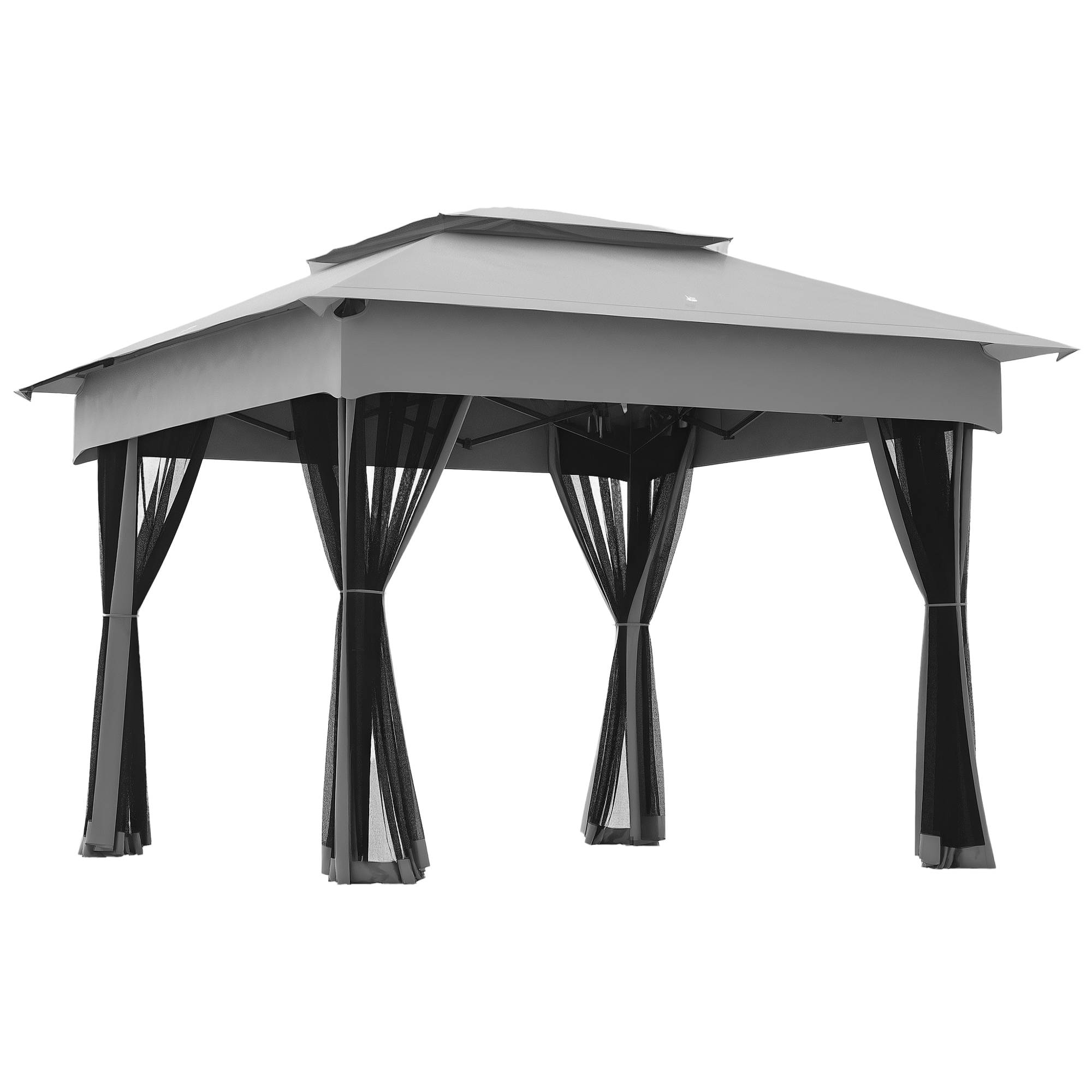 Tente gazebo pliable 3,3 x 3,3 m avec 4 parois latérales en maille anti-UV et sac de transport, gris clair - Image 1