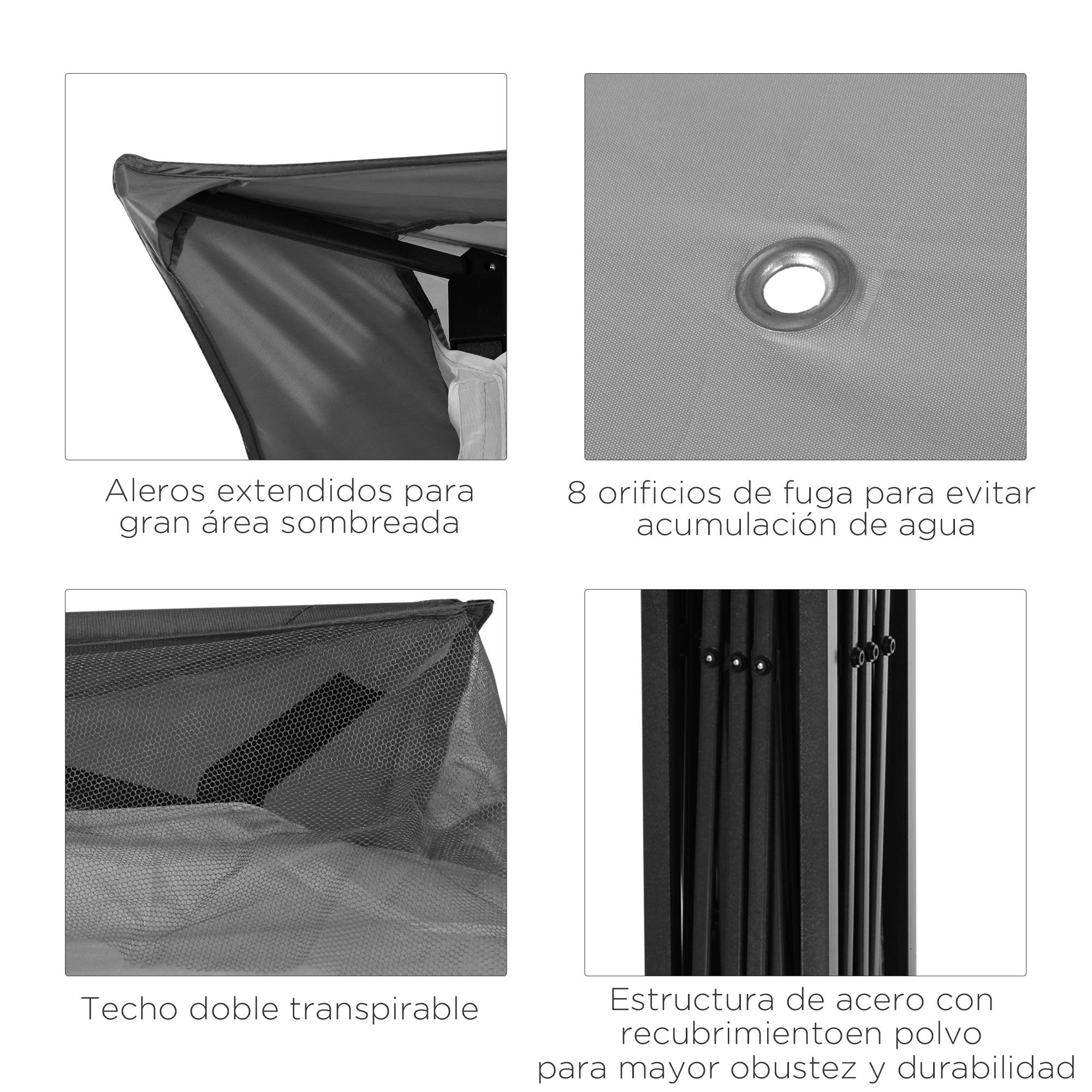Tente gazebo pliable 3,3 x 3,3 m avec 4 parois latérales en maille anti-UV et sac de transport, gris clair - Image 8