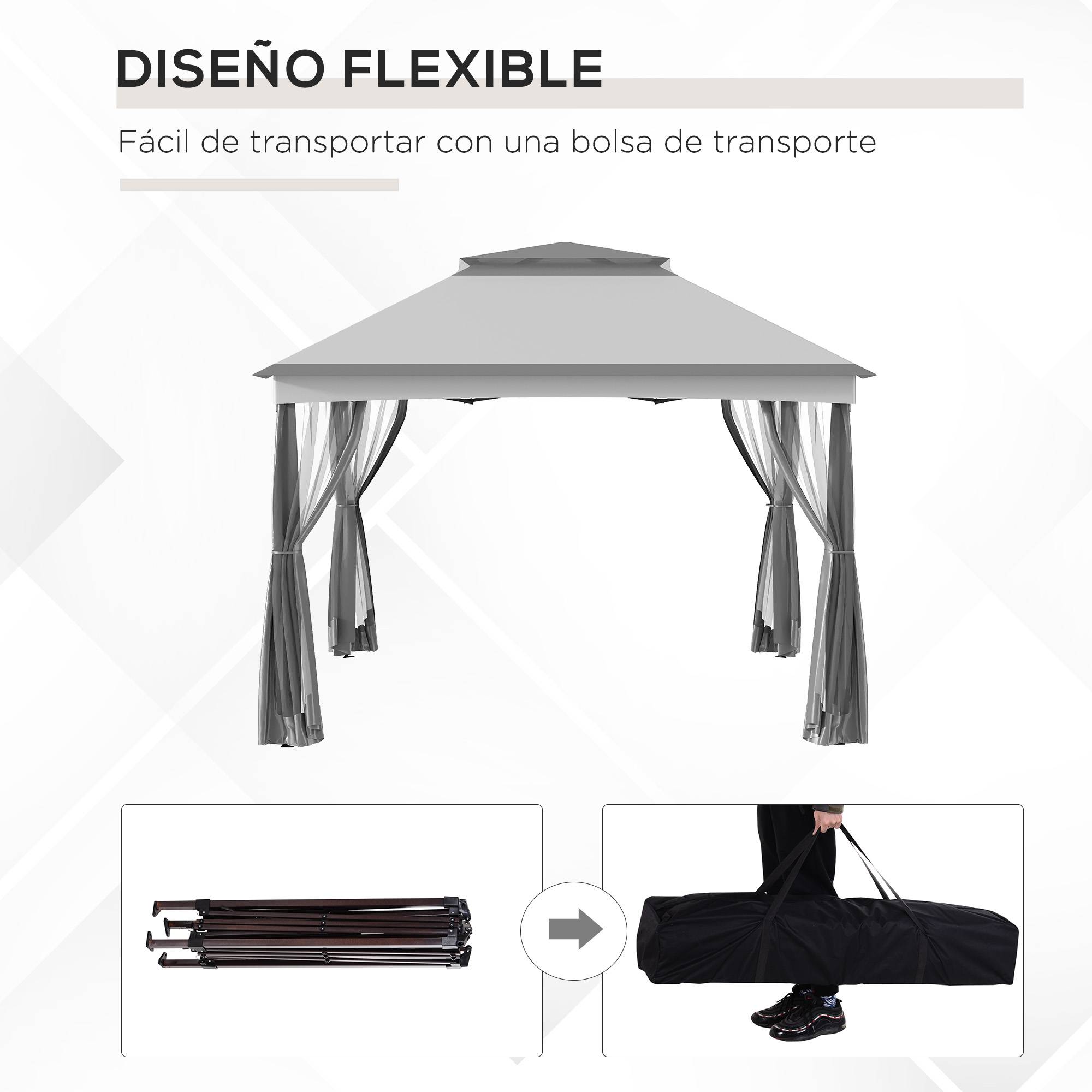 Tente gazebo pliable 3,3 x 3,3 m avec 4 parois latérales en maille anti-UV et sac de transport, gris clair - Image 7