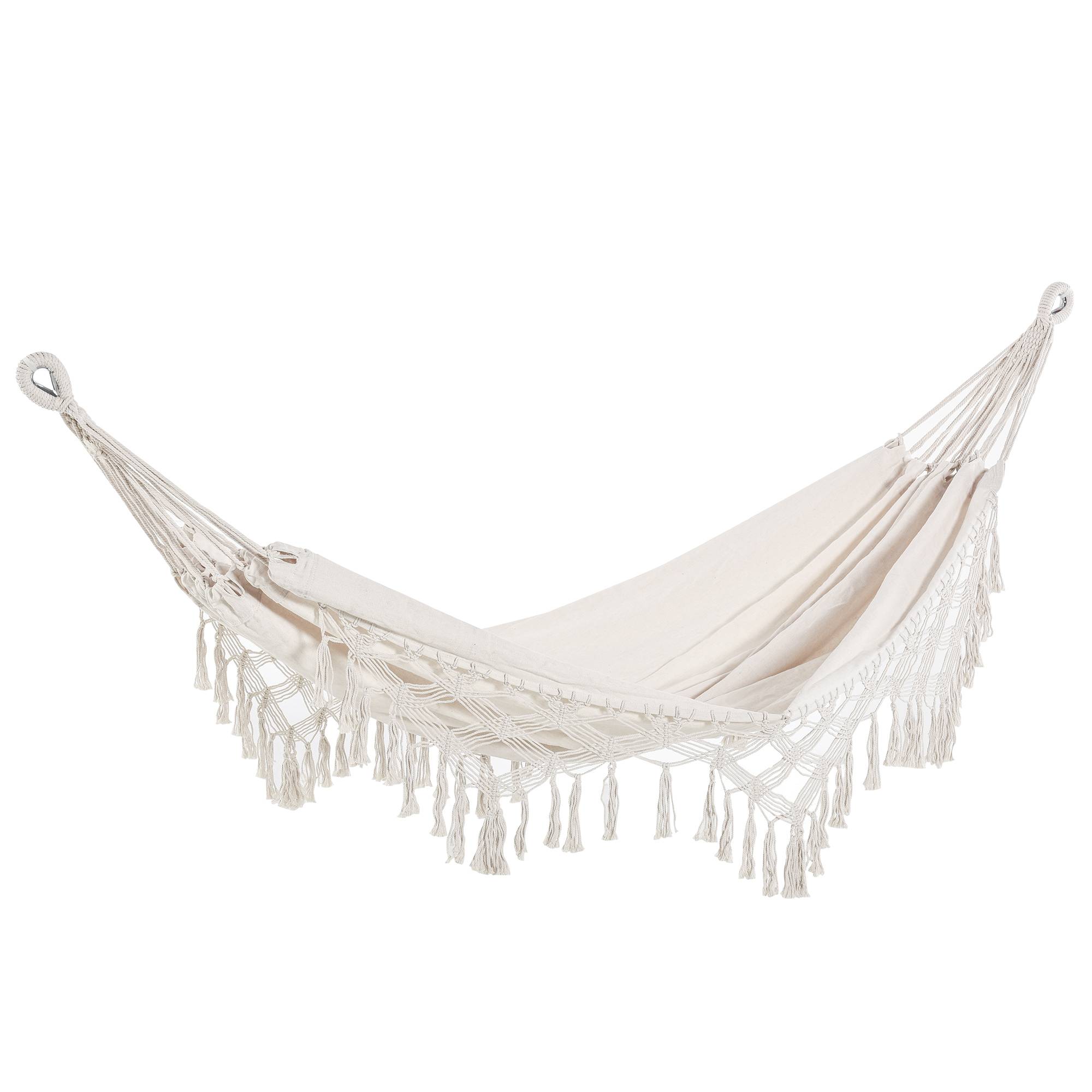 Hamac suspendu bohème coton jardin plage relaxation 288x150cm beige crème - ComfortXL Outdoor Living - Image 2