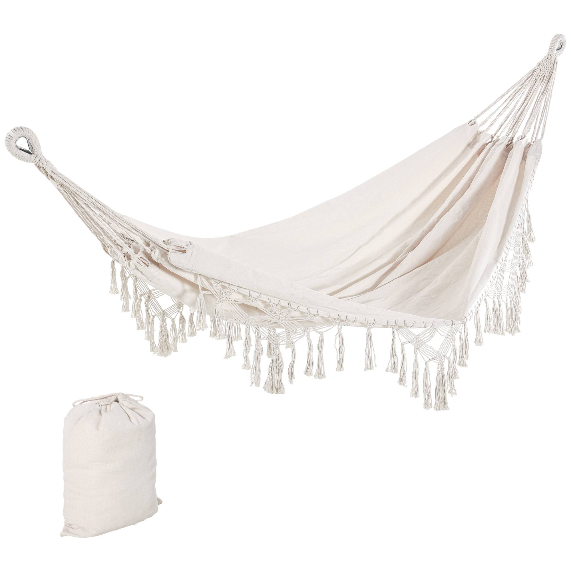Hamac suspendu bohème coton jardin plage relaxation 288x150cm beige crème - ComfortXL Outdoor Living - Image 1
