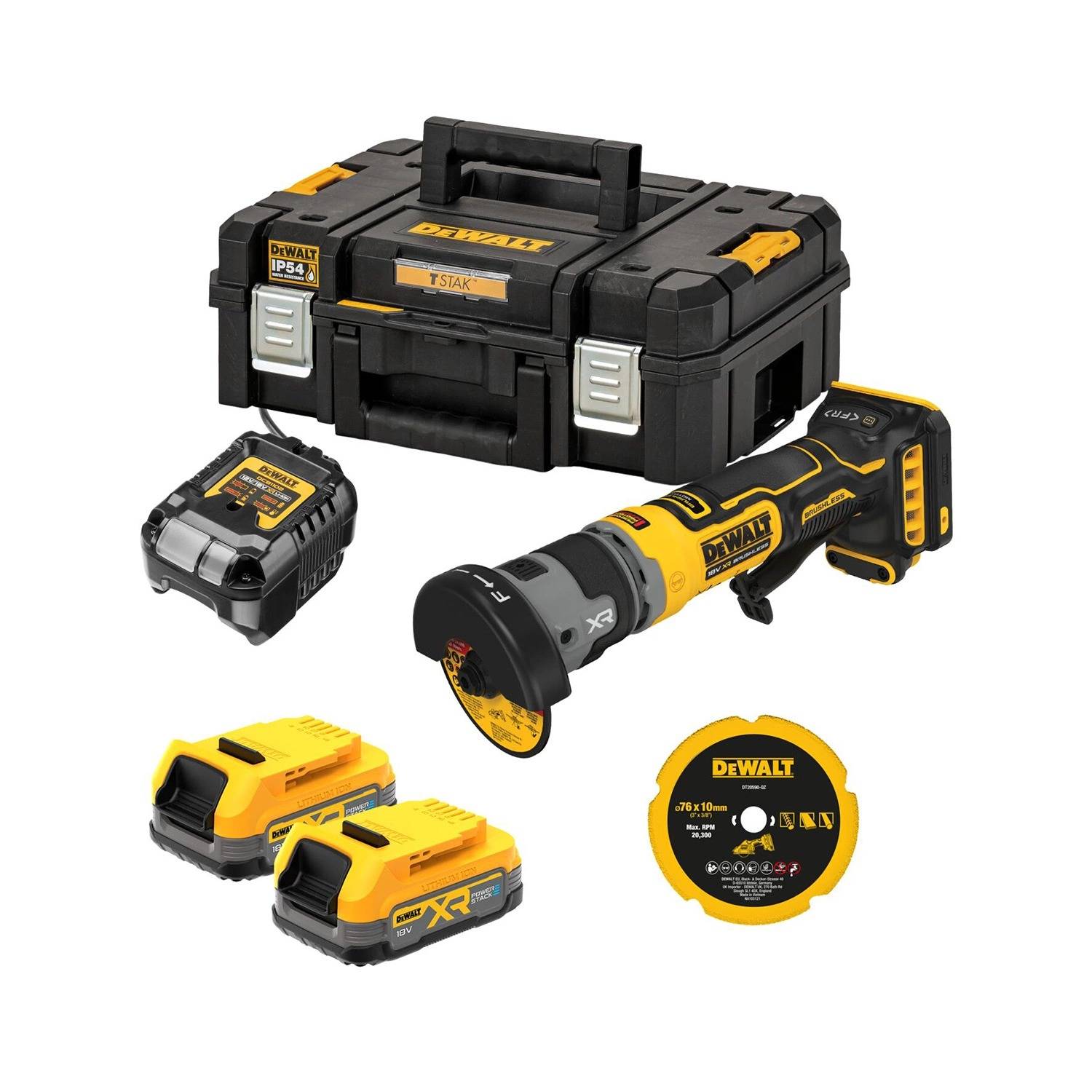 Dewalt - Meuleuse compacte 76 mm XR 18V 1.7ah li-ion brushless powerstack - DEWALT - DCG430E2T-QW - Image 1