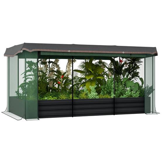 Potager métal avec filet anti-oiseaux pare-soleil fond ouvert 230x110x110cm gris - ComfortXL Outdoor Living - Image 1